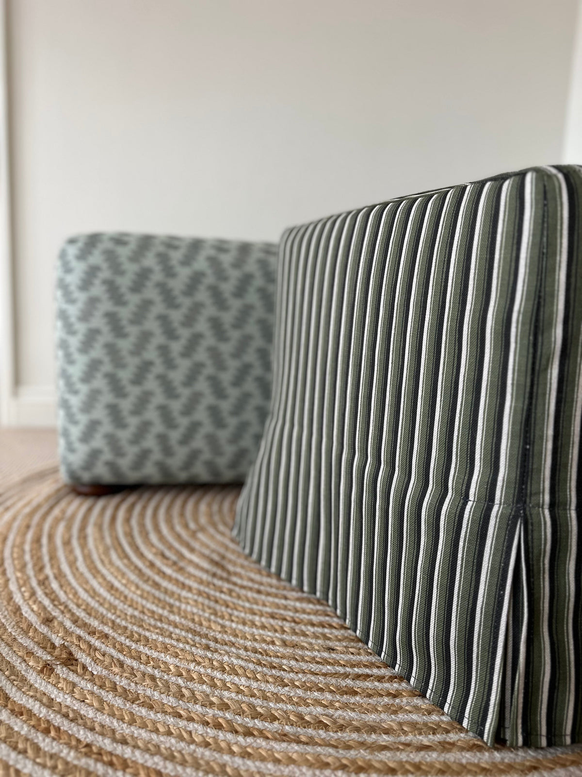 Maro x The Roost Skapa tailored slipcover ottoman