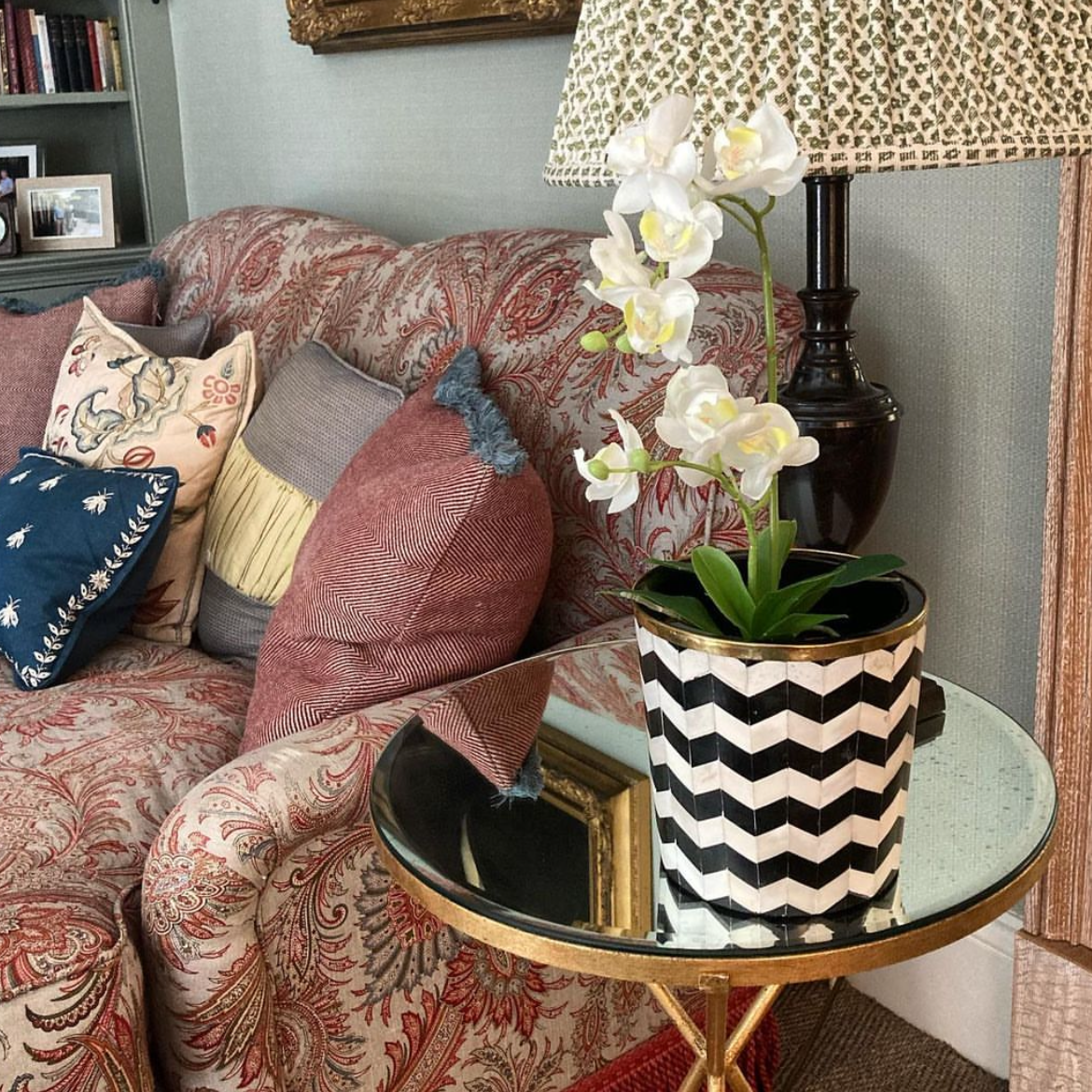 Round Inlay Planter | Medium | Black | Chevron