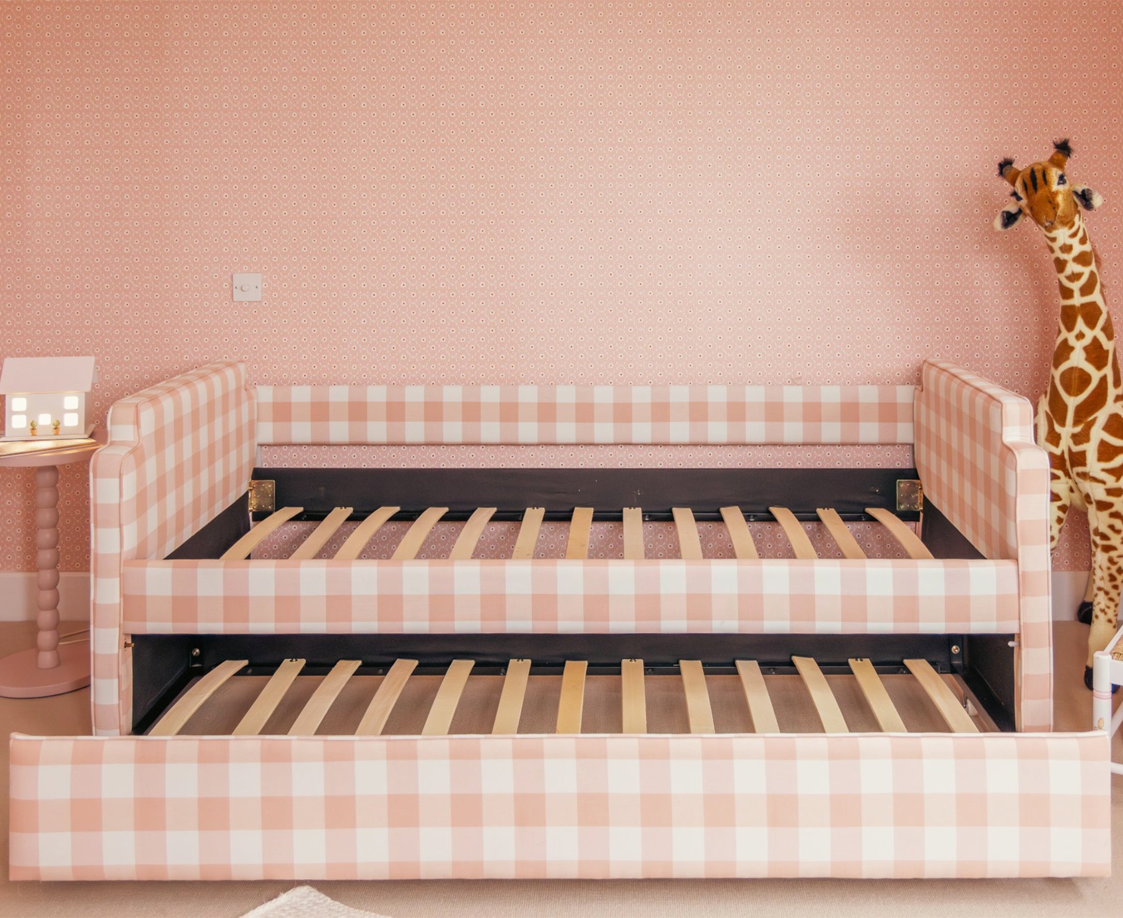 The Posie Upholstered Pink Gingham Children's Bed