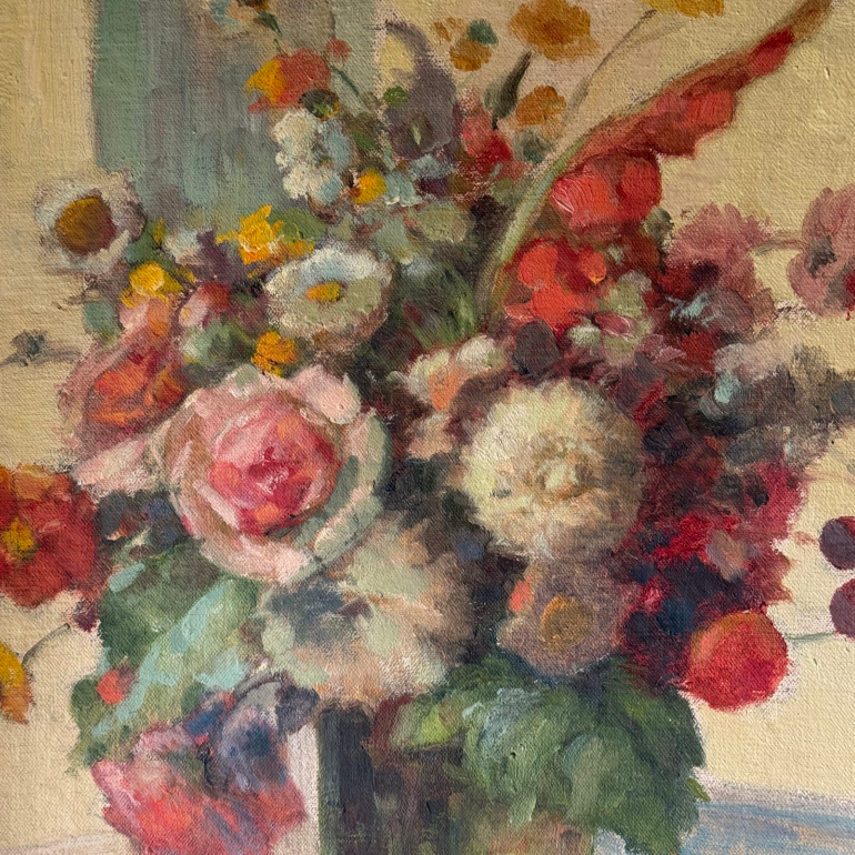 Flowers in a Green Vase Oil Painting