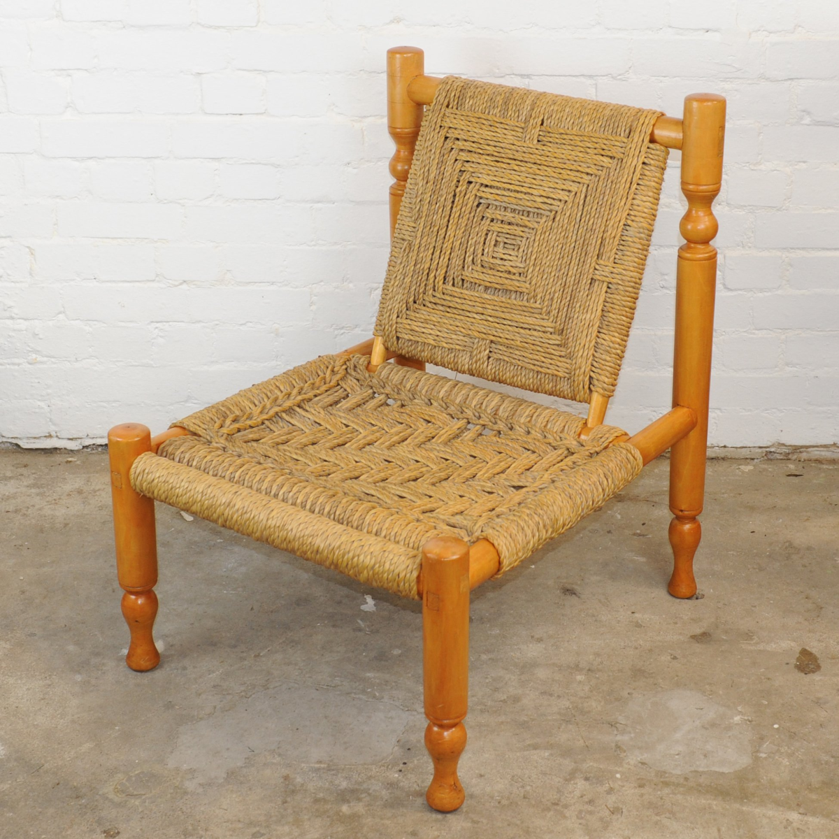 Mid Century French Ashwood and Sisal Lounge Chaire, 1960s