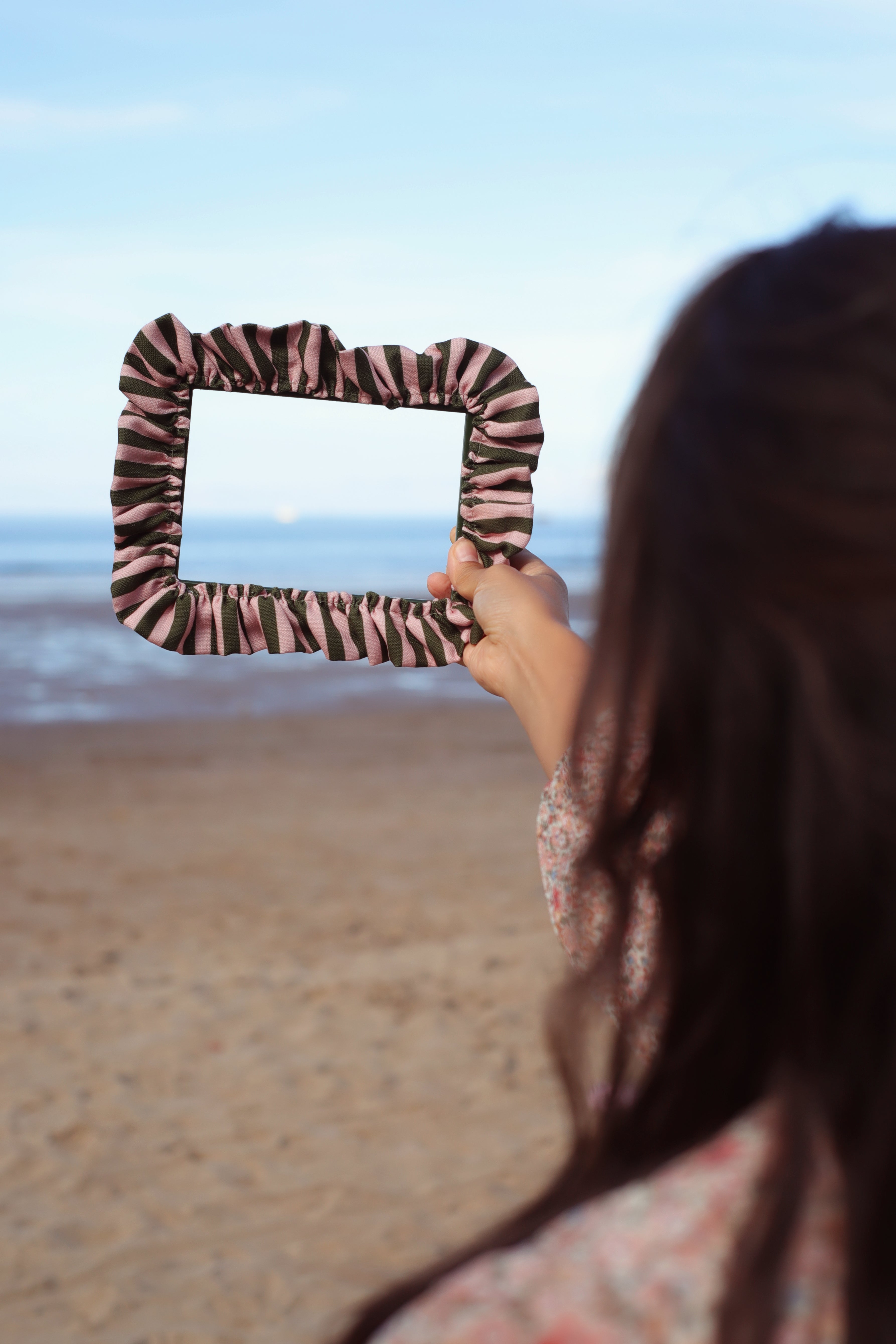 Dark Olive & Rose Stripe Ruffle Frame