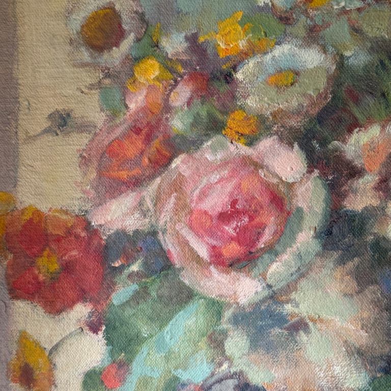 Flowers in a Green Vase Oil Painting