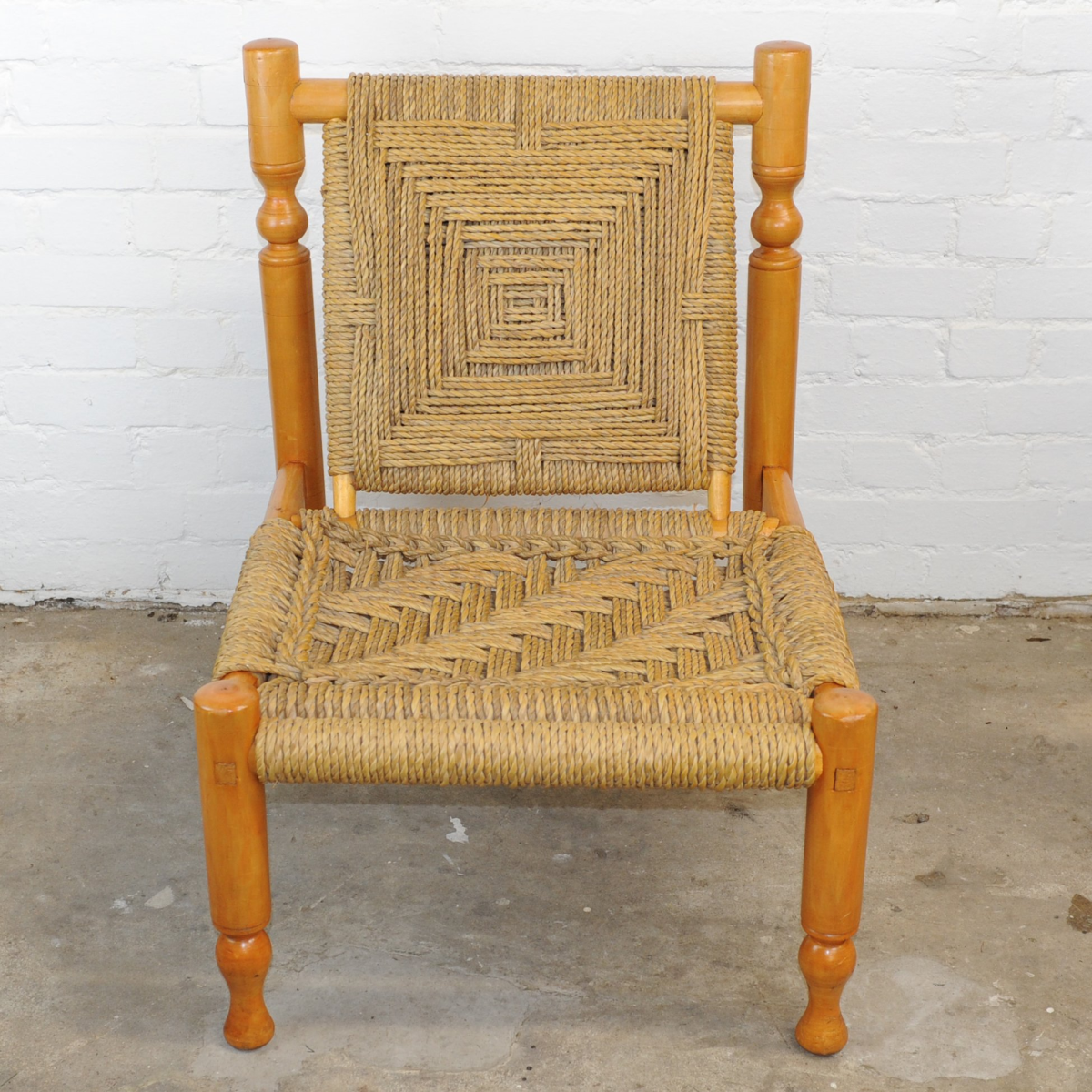 Mid Century French Ashwood and Sisal Lounge Chaire, 1960s
