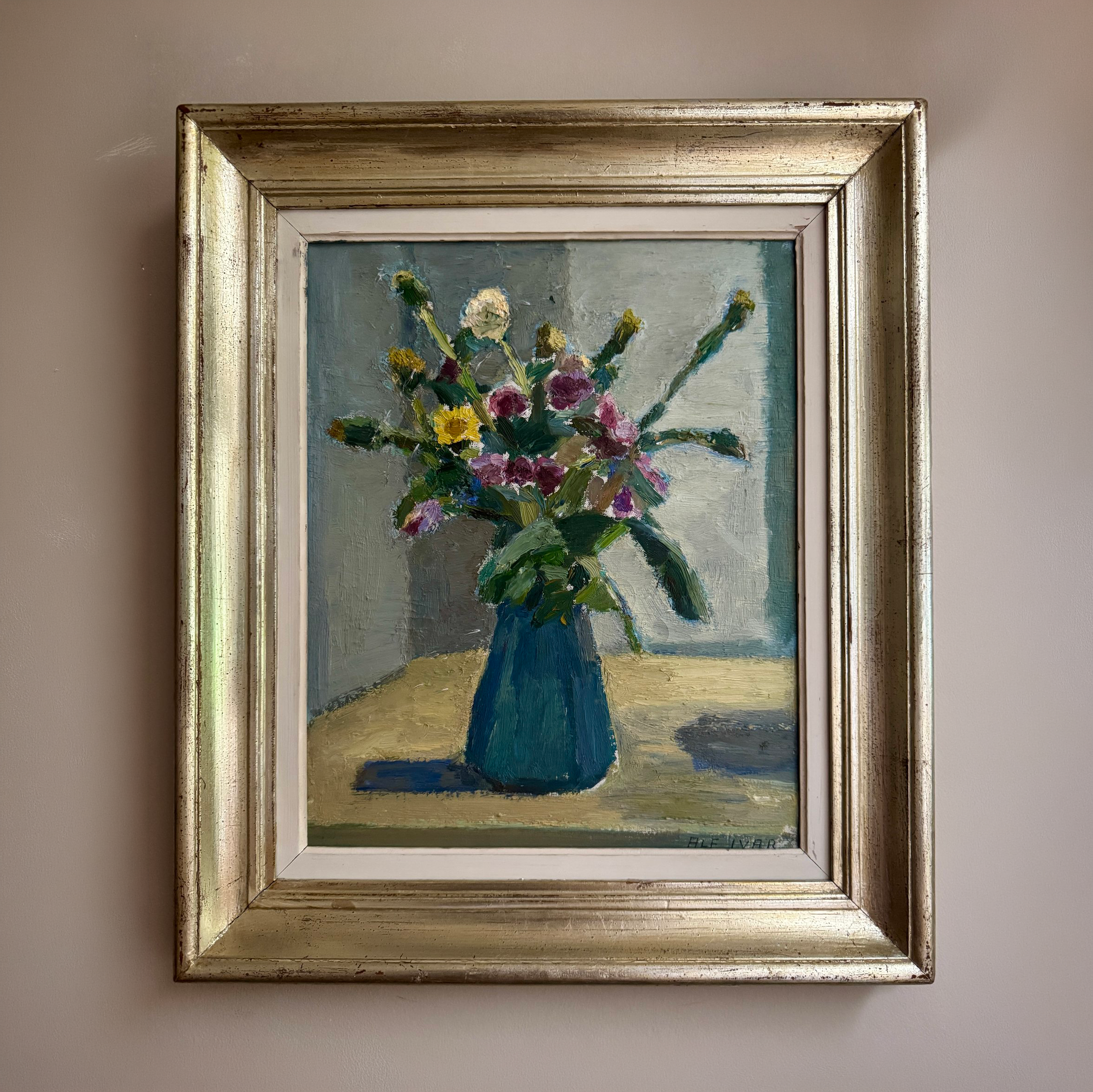 Flowers in Blue Vase Oil Painting