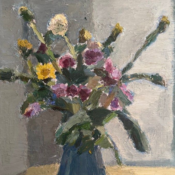 Flowers in Blue Vase Oil Painting
