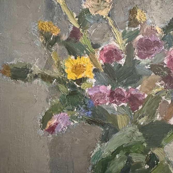 Flowers in Blue Vase Oil Painting