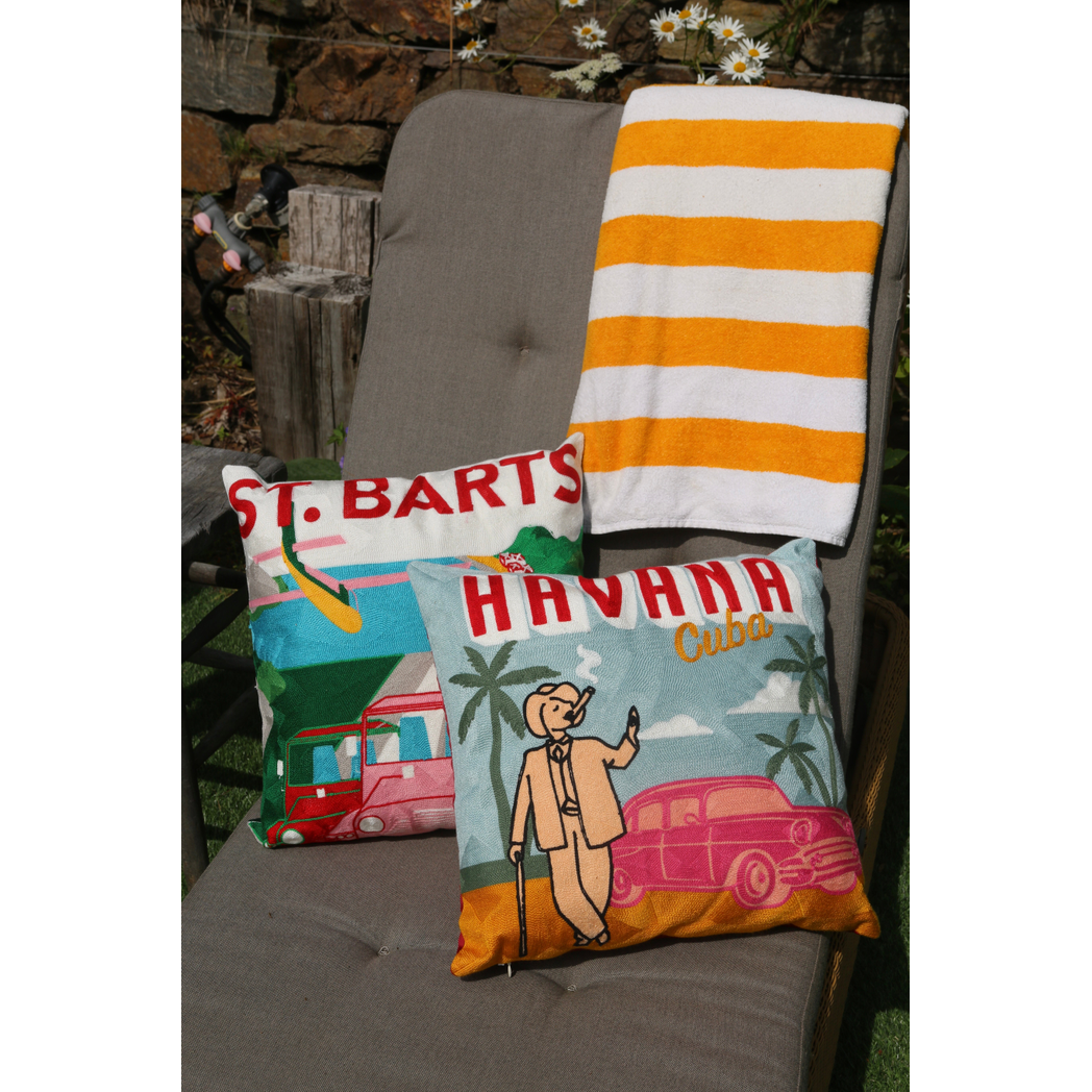 St. Barts Needlepoint Pillow – Tropical Island Design