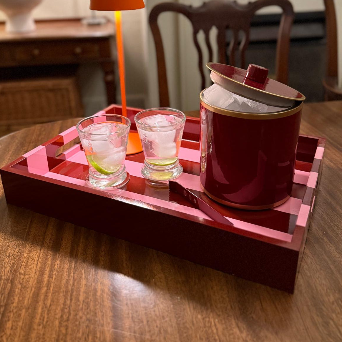 Ice Bucket | Red with Hand Painted Gold Edge