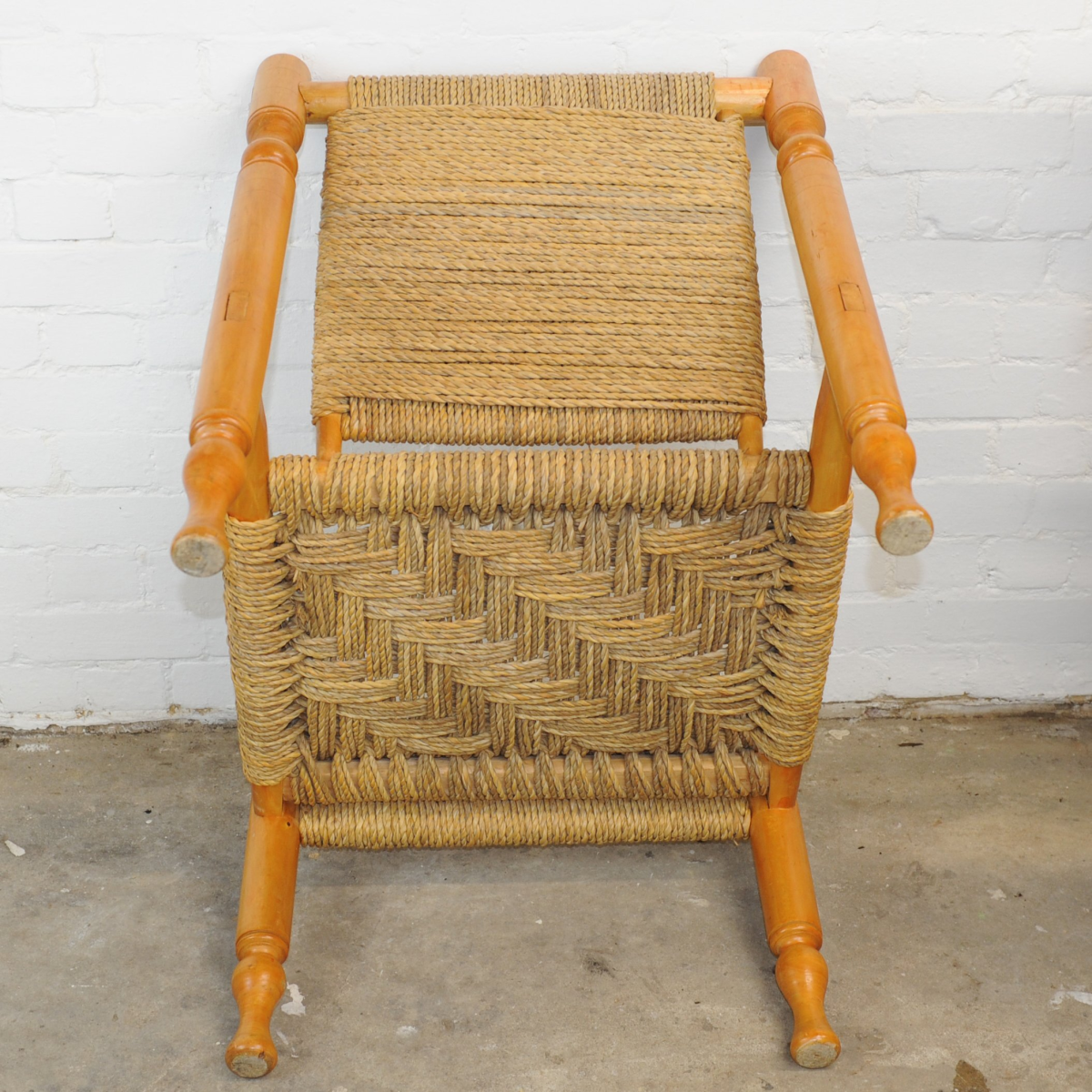 Mid Century French Ashwood and Sisal Lounge Chaire, 1960s