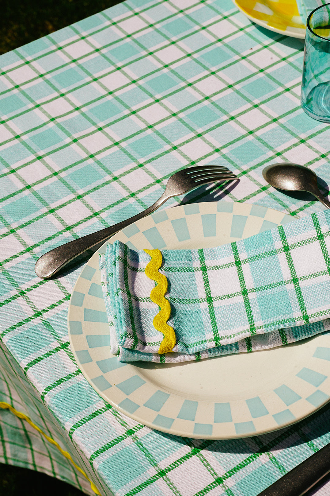 Yellow and Aqua Napkins, Set of Two