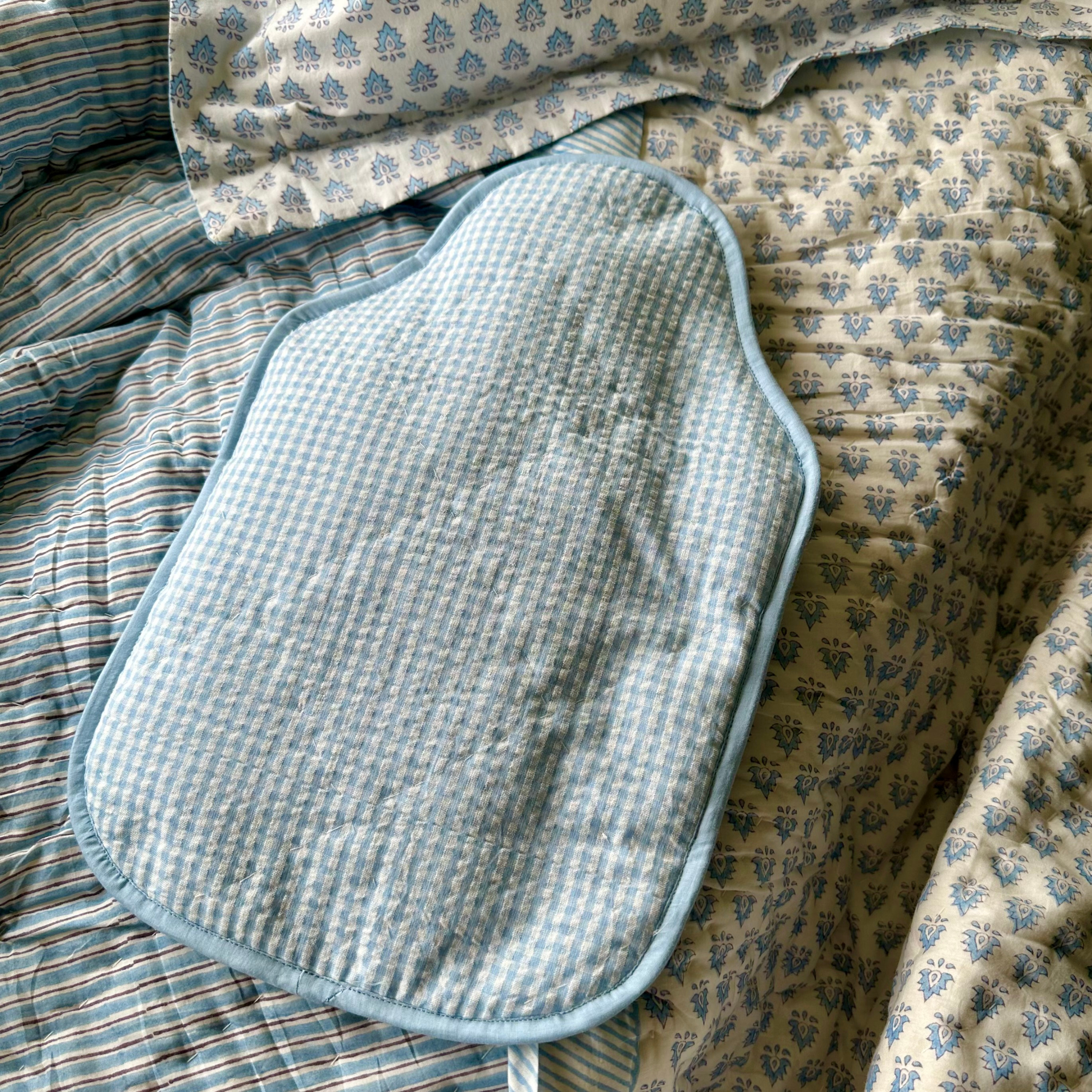 Blue Gingham Hot Water Bottle Cover