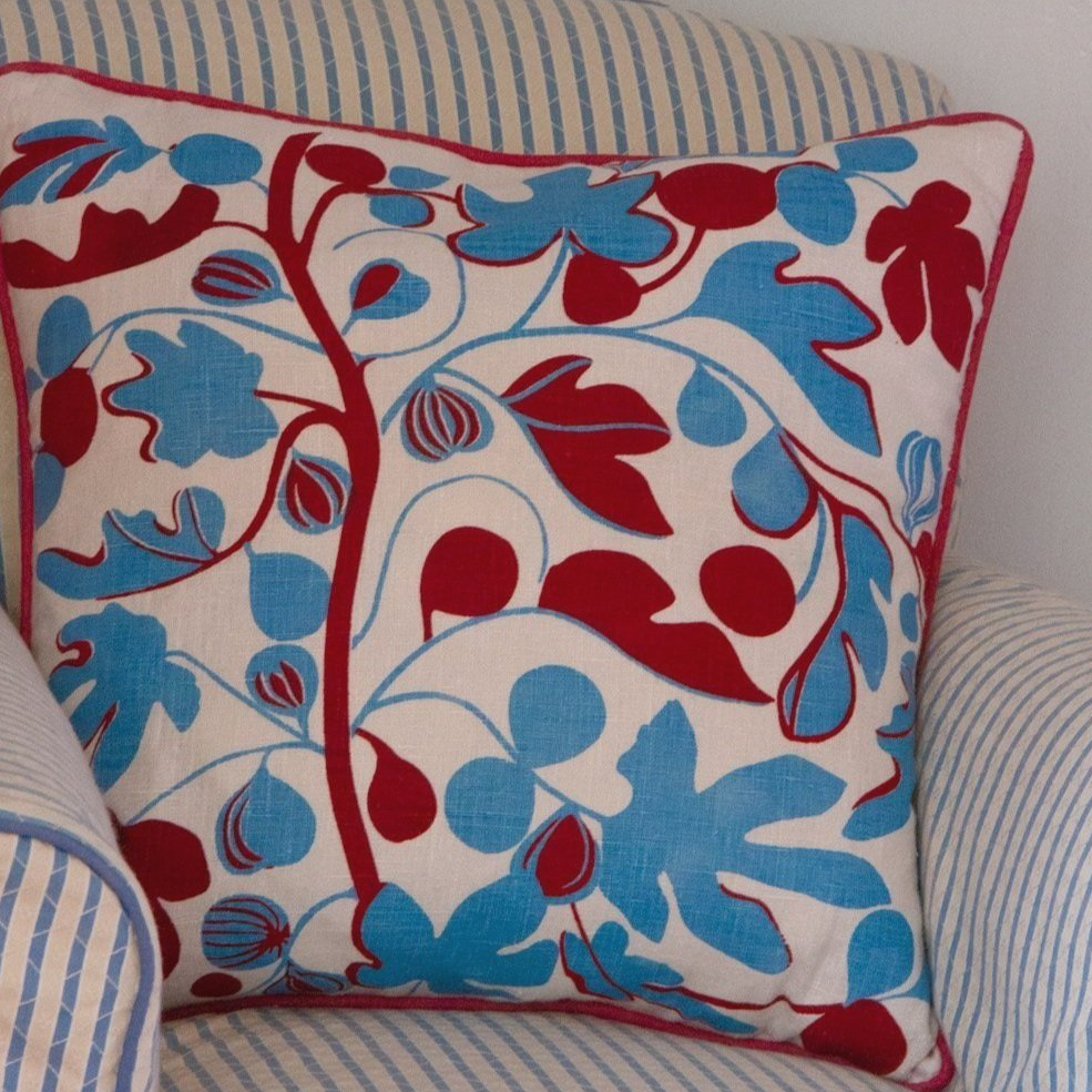Figs Cushion | Red & Cornflower Blue