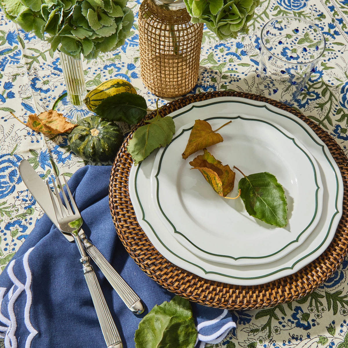 Blue and Green Woodland Bloom Tablecloth