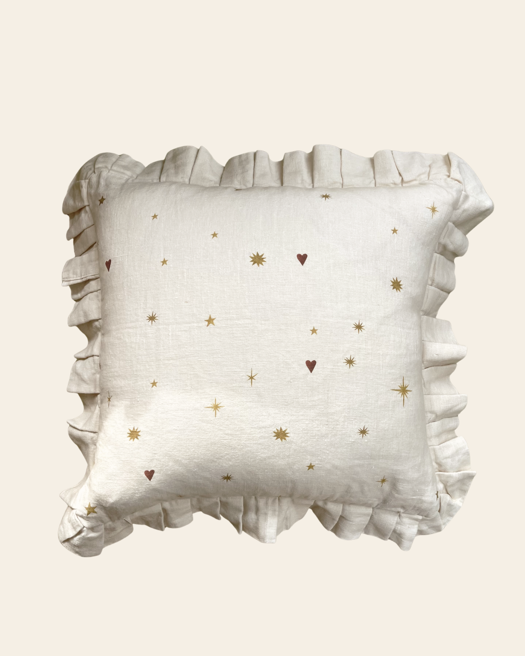 Linen ruffled cushion cover Love Sun