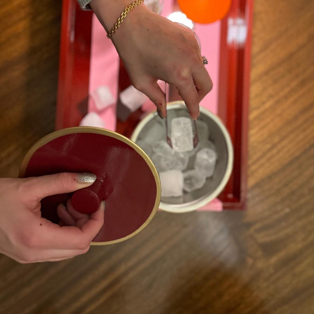 Ice Bucket | Red with Hand Painted Gold Edge