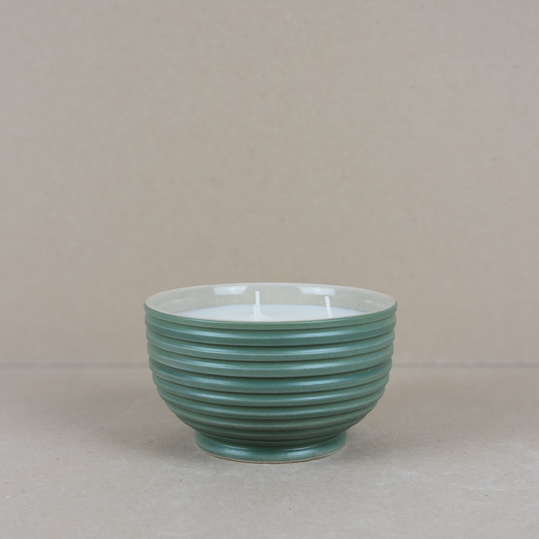 Green Ridged Large Candle Bowl