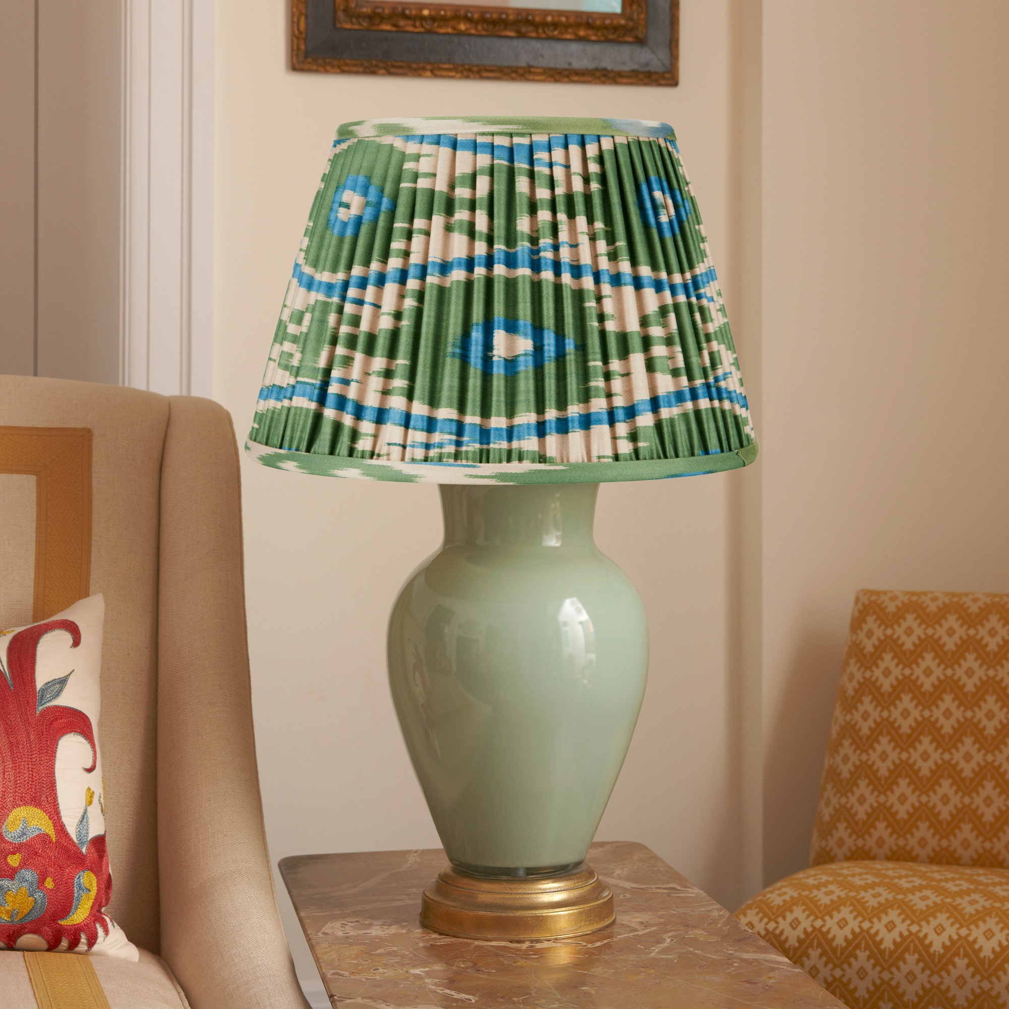 GREEN AND BLUE IKAT LAMPSHADES