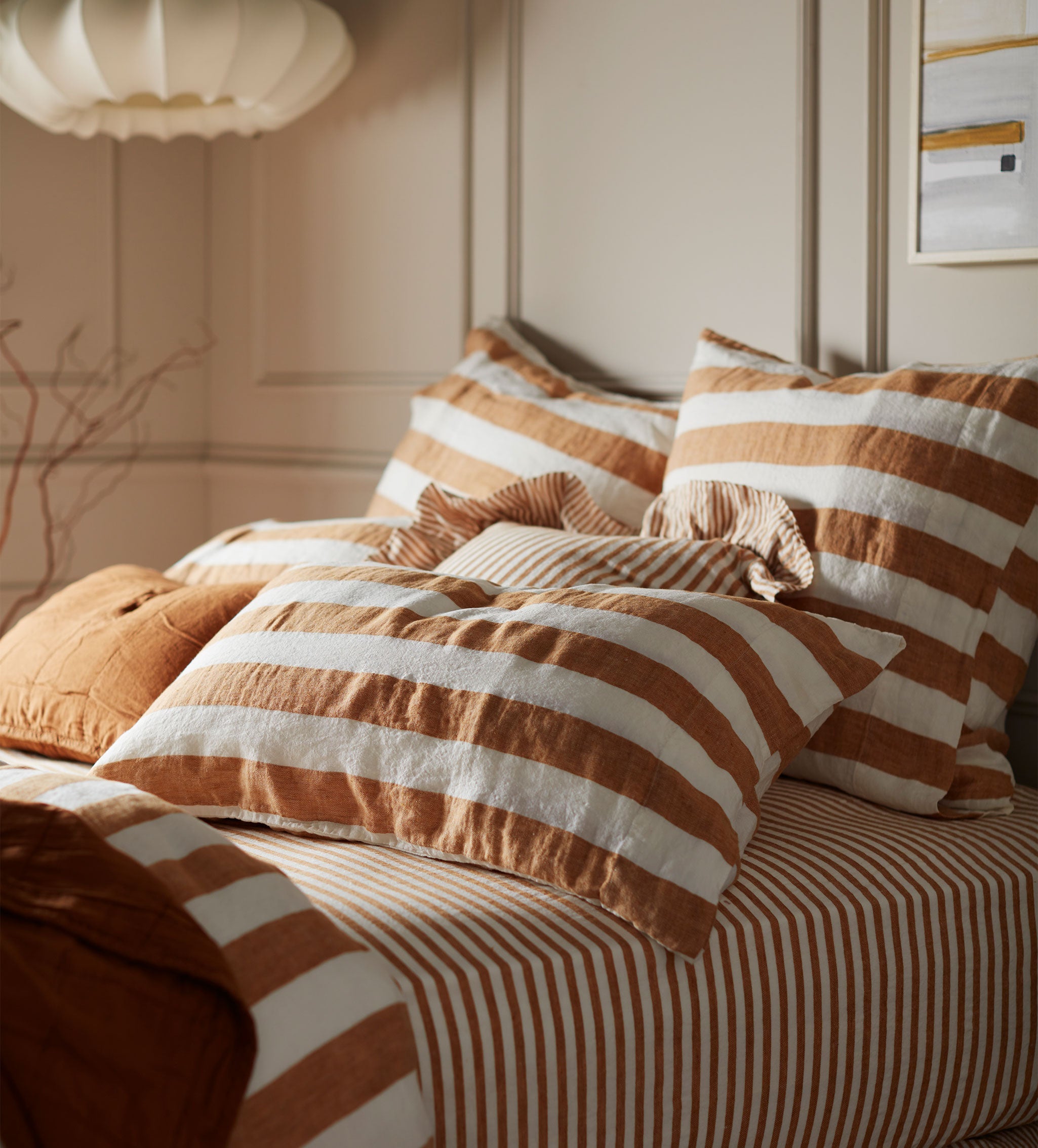 Amber Cora Stripe 100% Linen Fitted Sheet