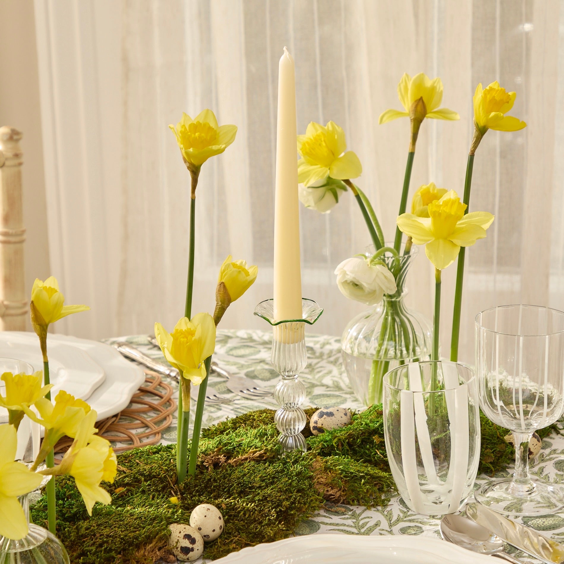 Green Rimmed Glass Pompom Candlestick (Set of 2)