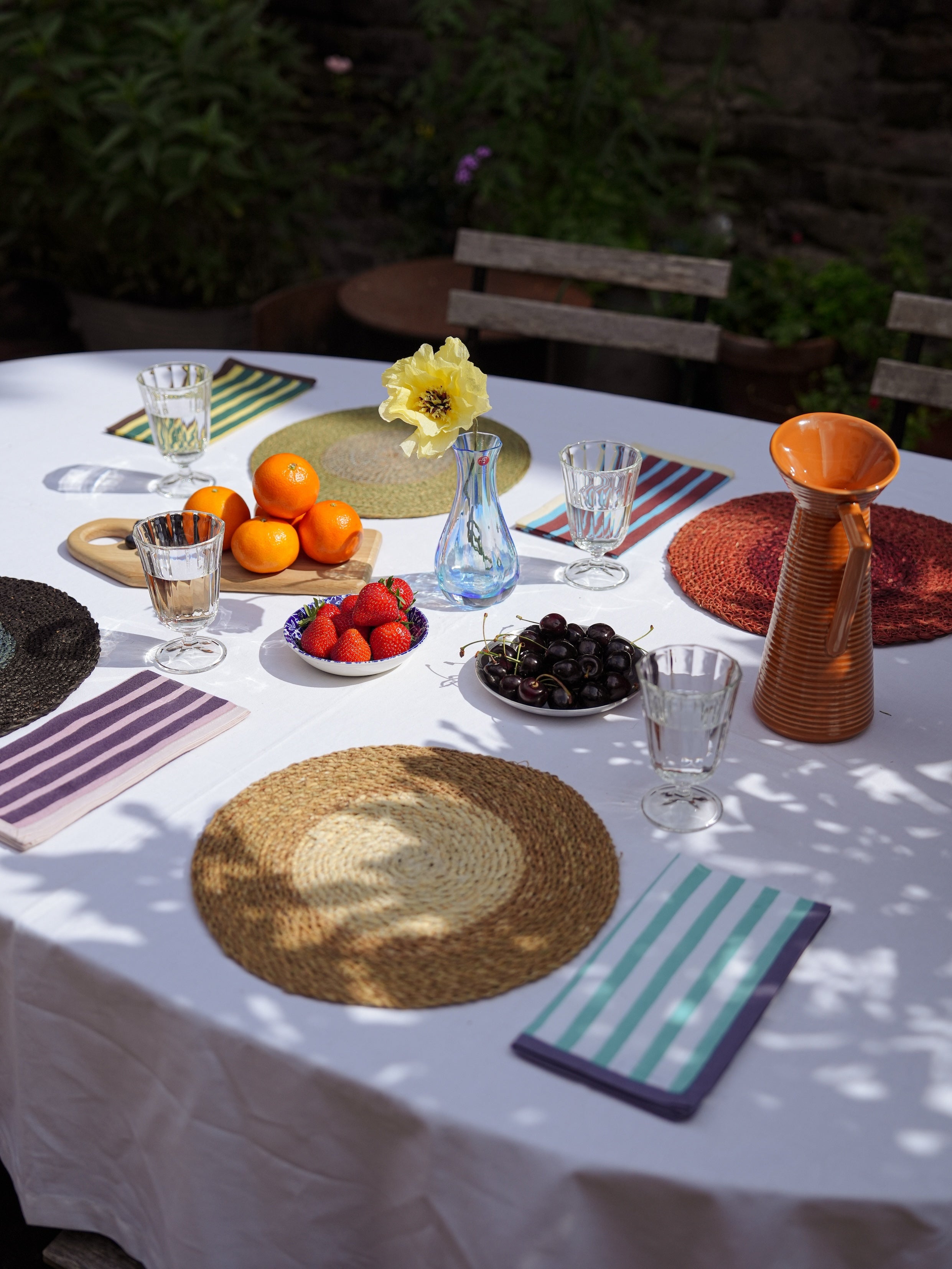 Block Stripe Napkins - Lemon / Forest Green