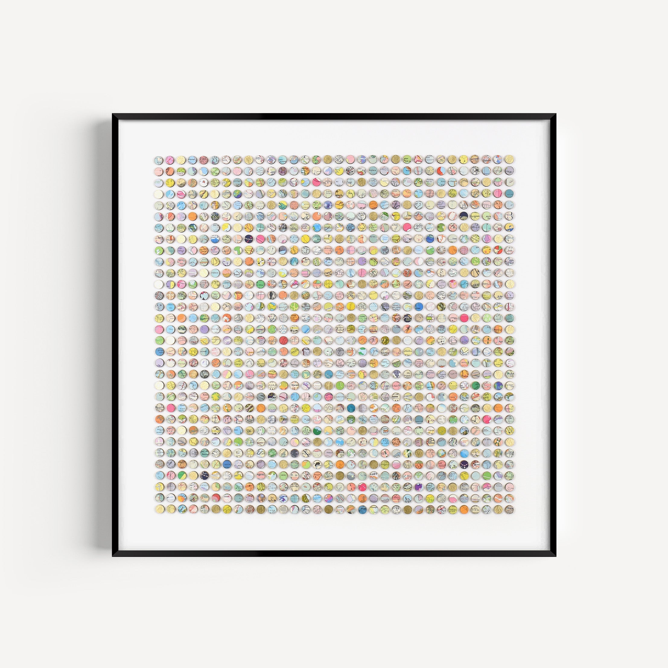 One Thousand And Twenty Four Map Dots Collage With Gold Leaf