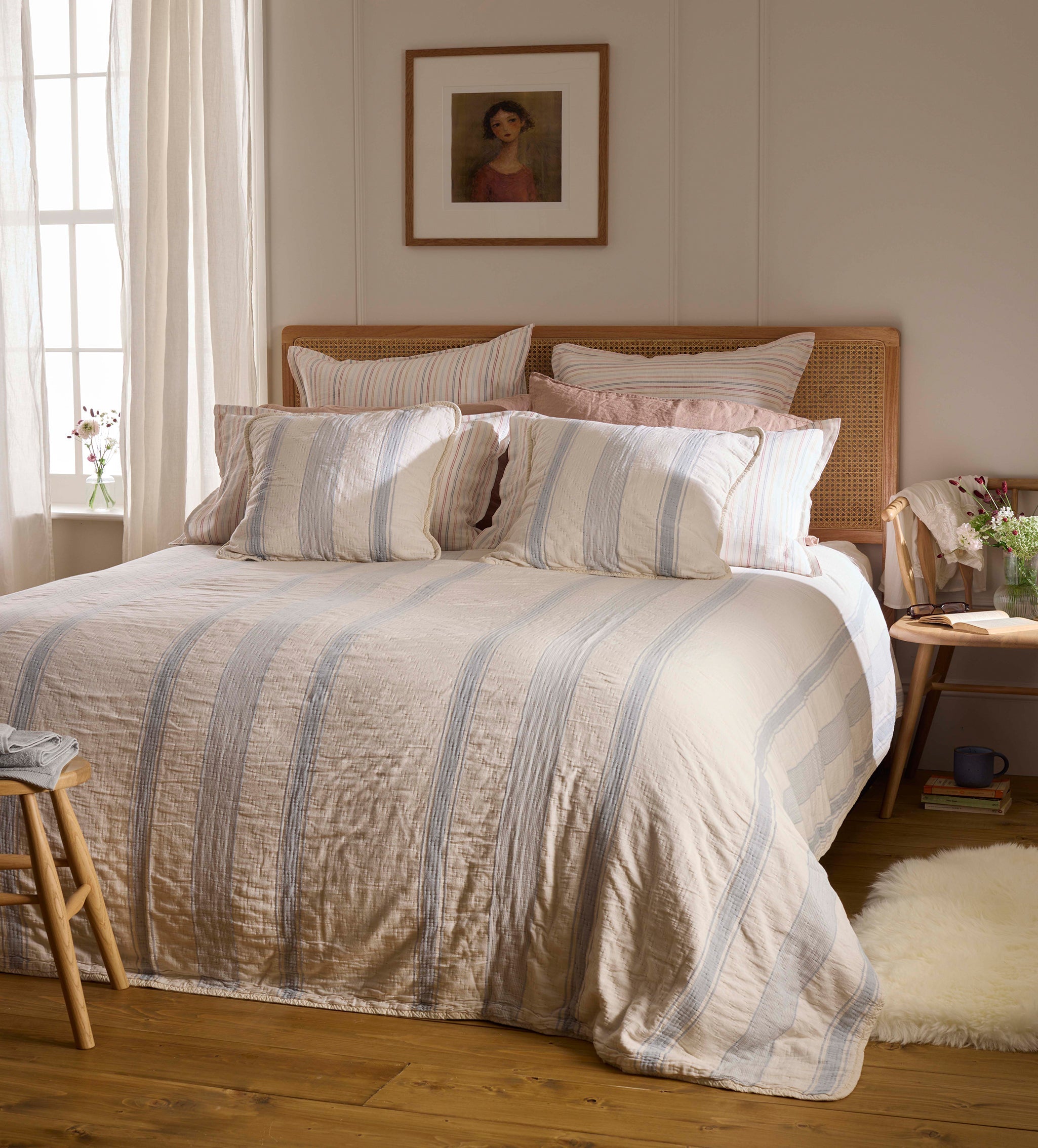 Blue Benji Stripe 100% Cotton Cushion Cover
