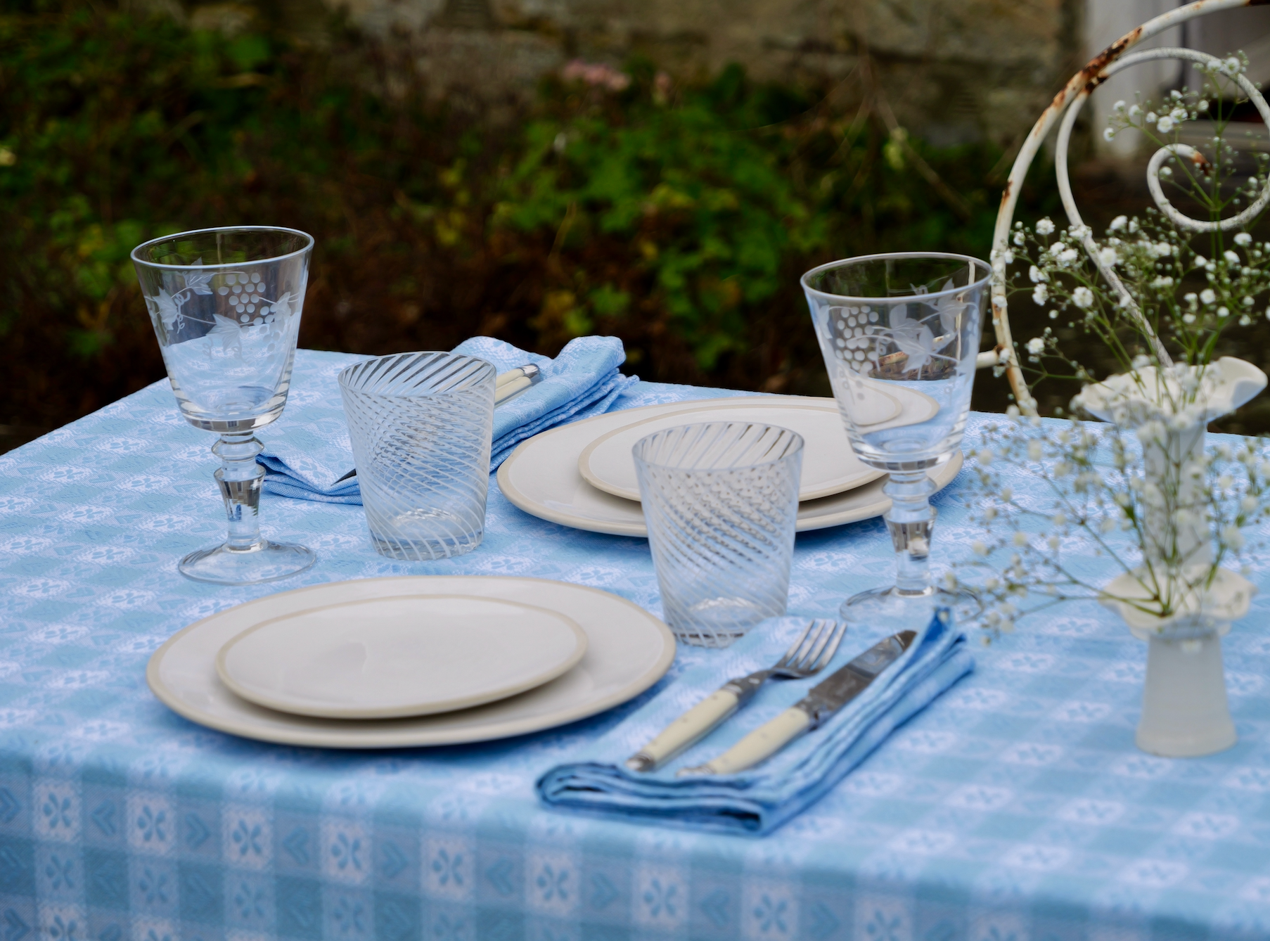 Blue Alpine Chalet Cotton Gingham Tablecloth, Italian Cotton, 230 x 150cm
