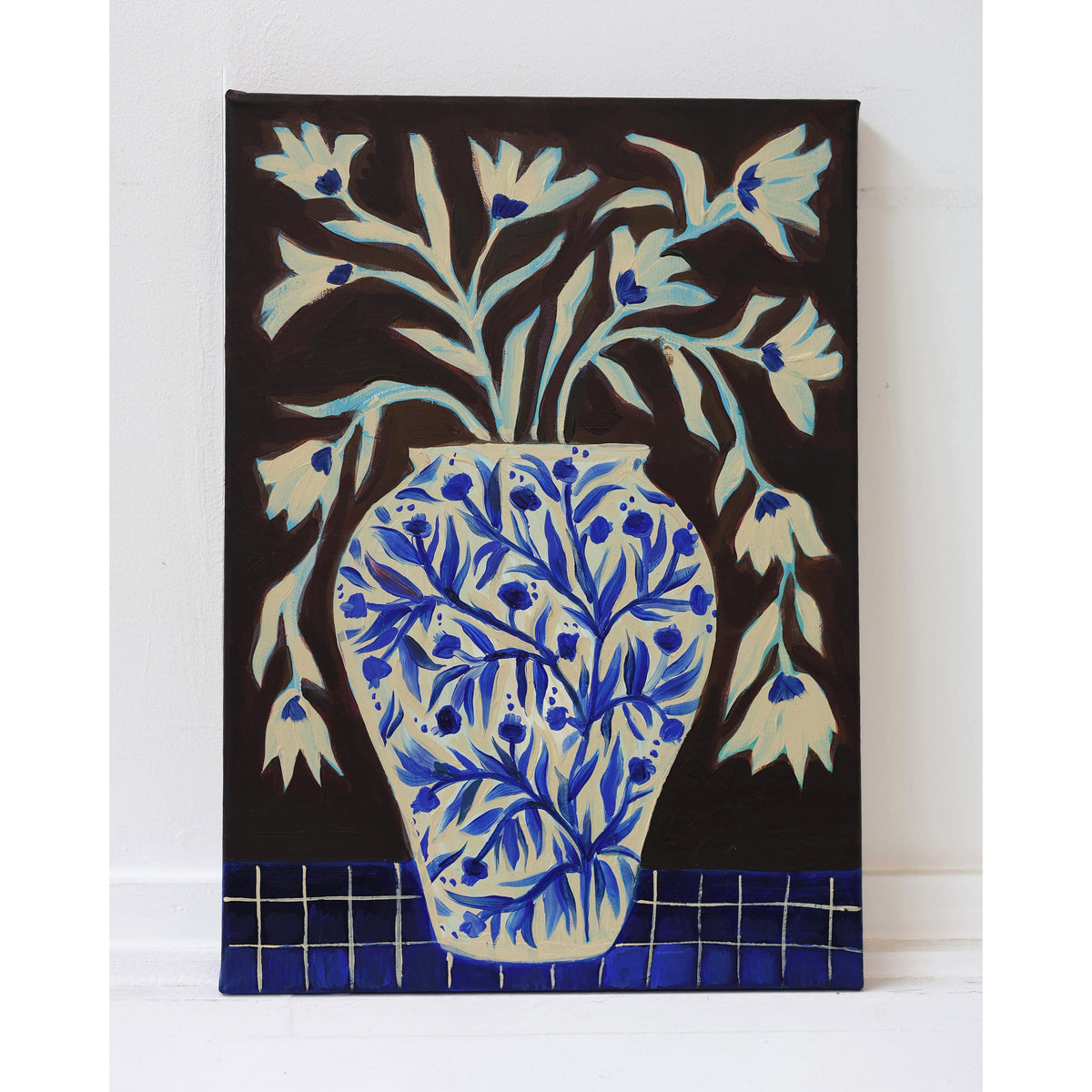 Blue Pomegranate Vase - Original Canvas Painting