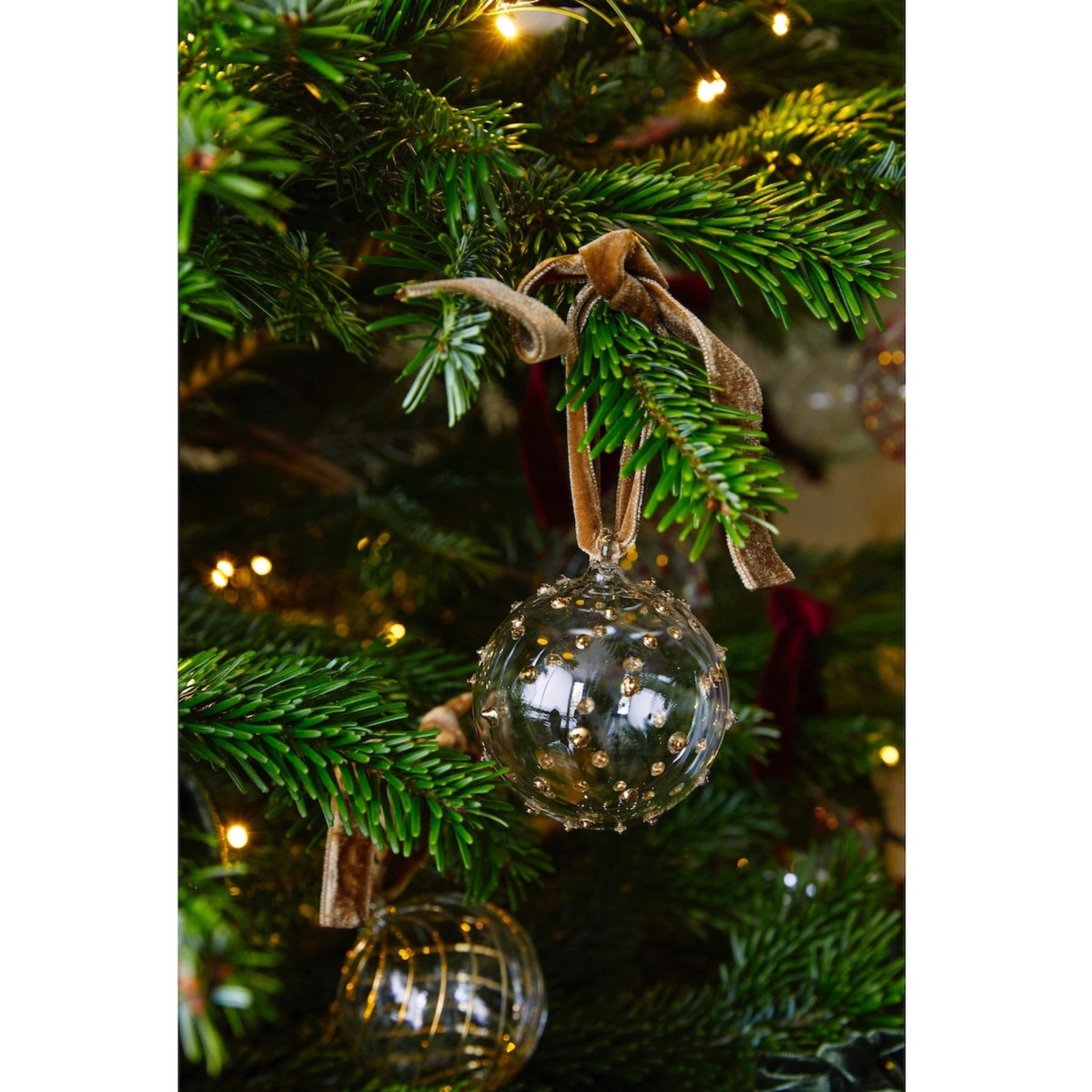Box of Six Pom Glass Baubles | Gold