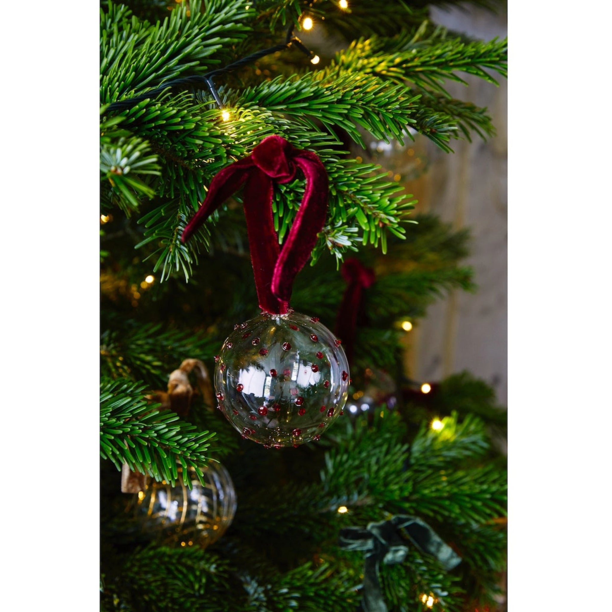 Box of Six Pom Glass Baubles | Red