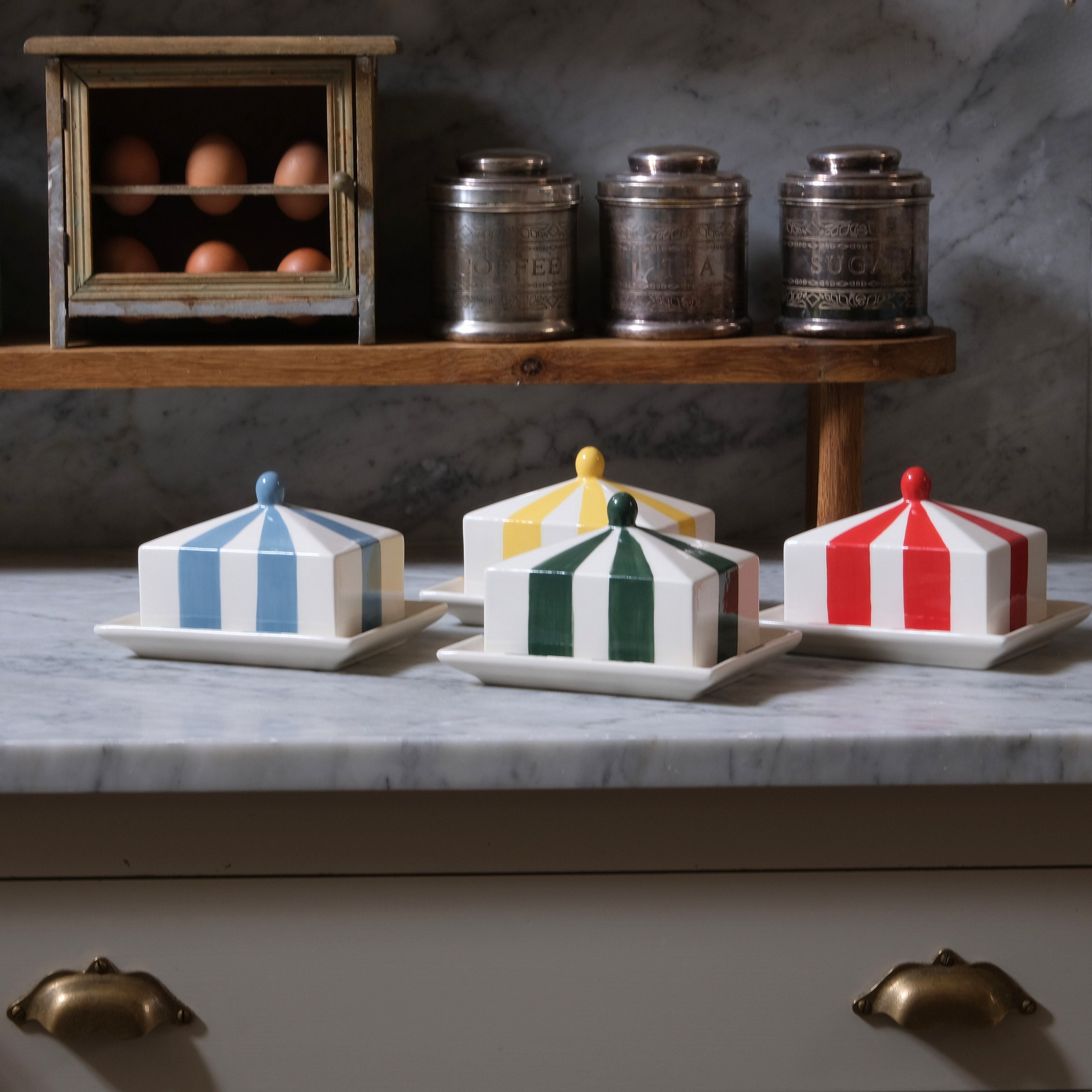 Circus Stripe Butter Dish - Green