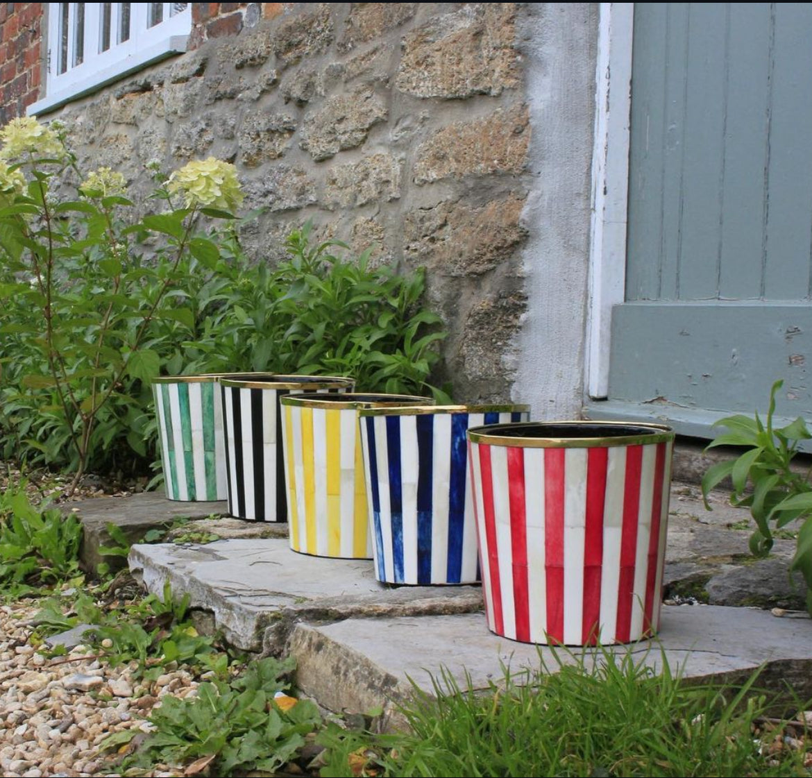 Round Inlay Planter | Medium | Yellow | Striped
