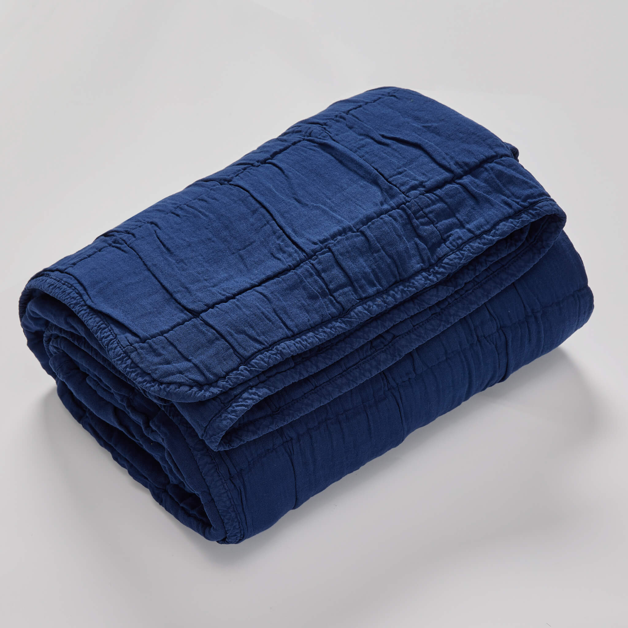 Square Quilted Gauze Blanket - Indigo