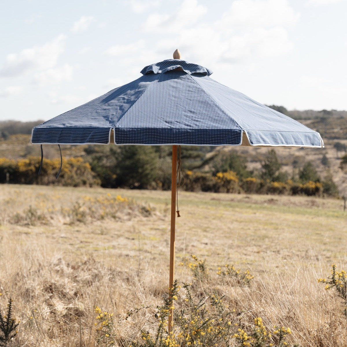 Dots & dashes embroidered parasol with valance