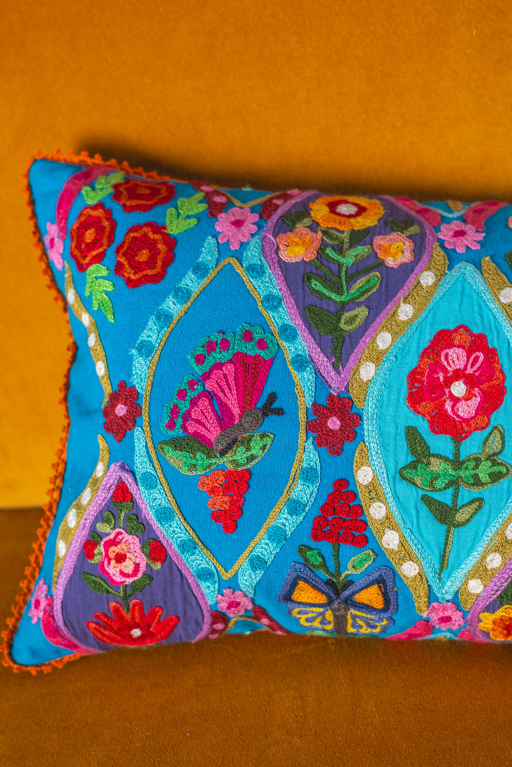 Floral Embroidered Cushion Cover