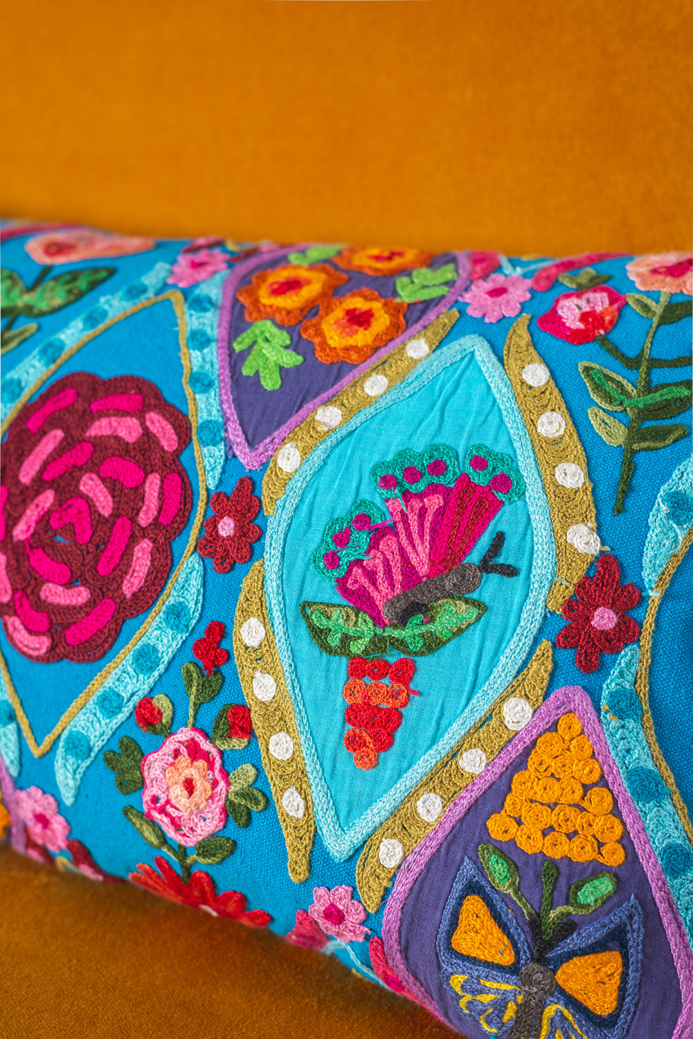 Floral Embroidered Cushion Cover