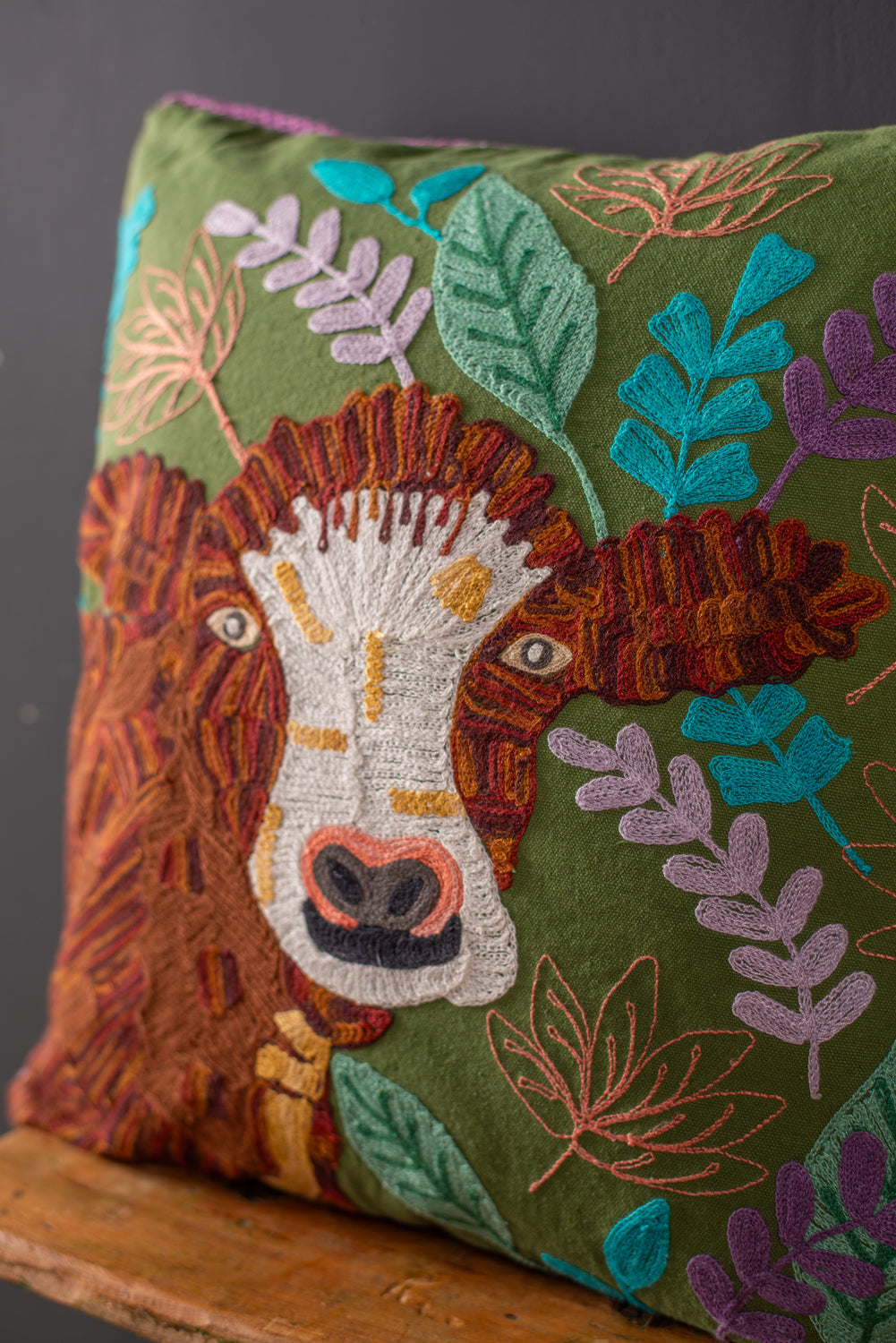 Cow Embroidered Cushion Cover