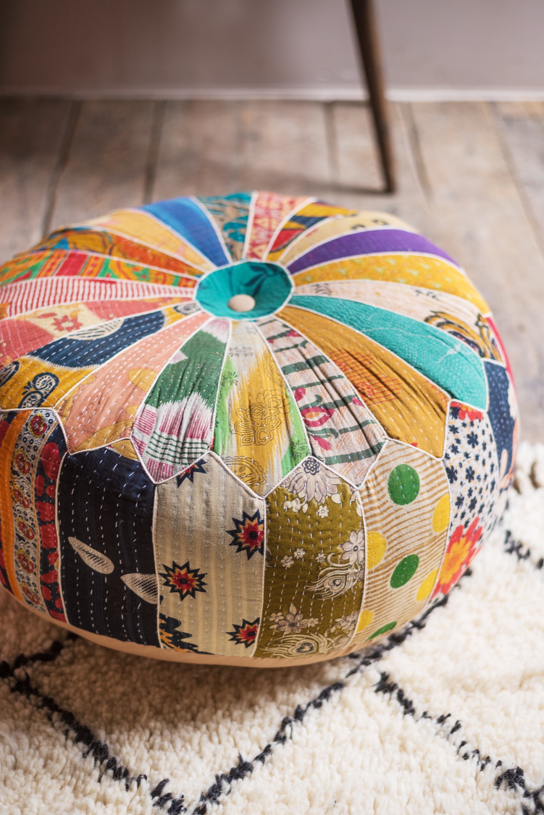 Vintage Fabric Pumpkin Pouffe