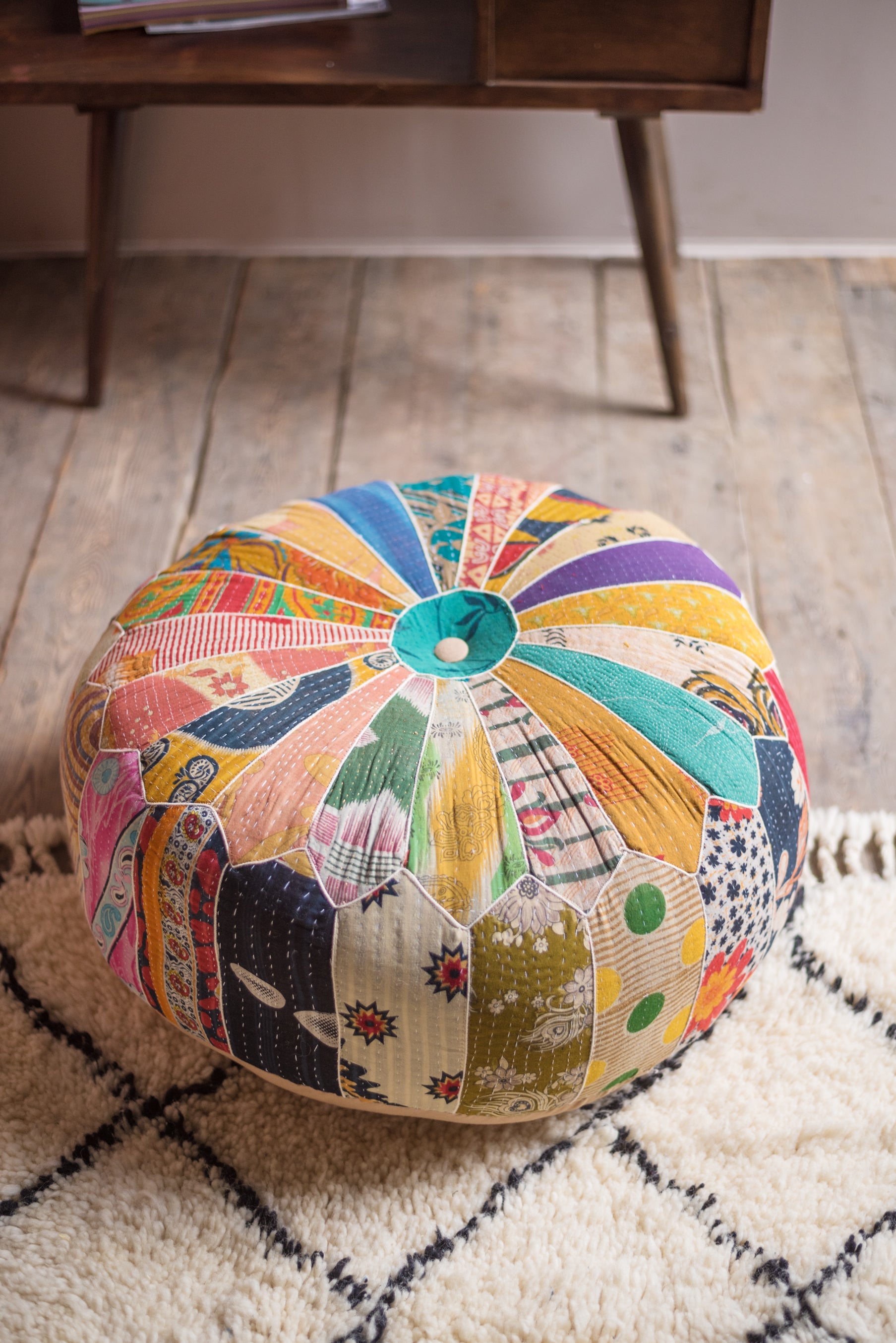 Vintage Fabric Pumpkin Pouffe