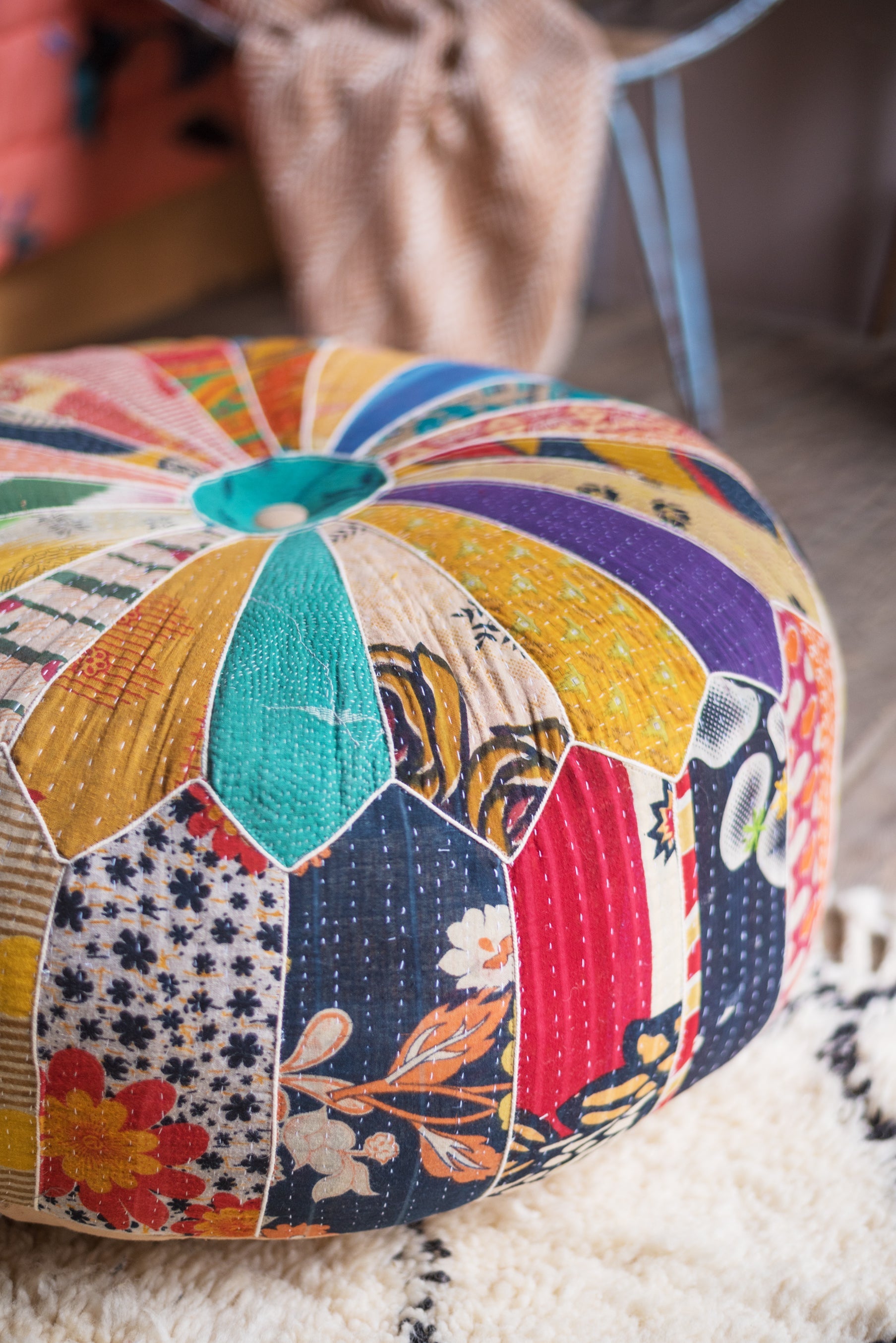 Vintage Fabric Pumpkin Pouffe