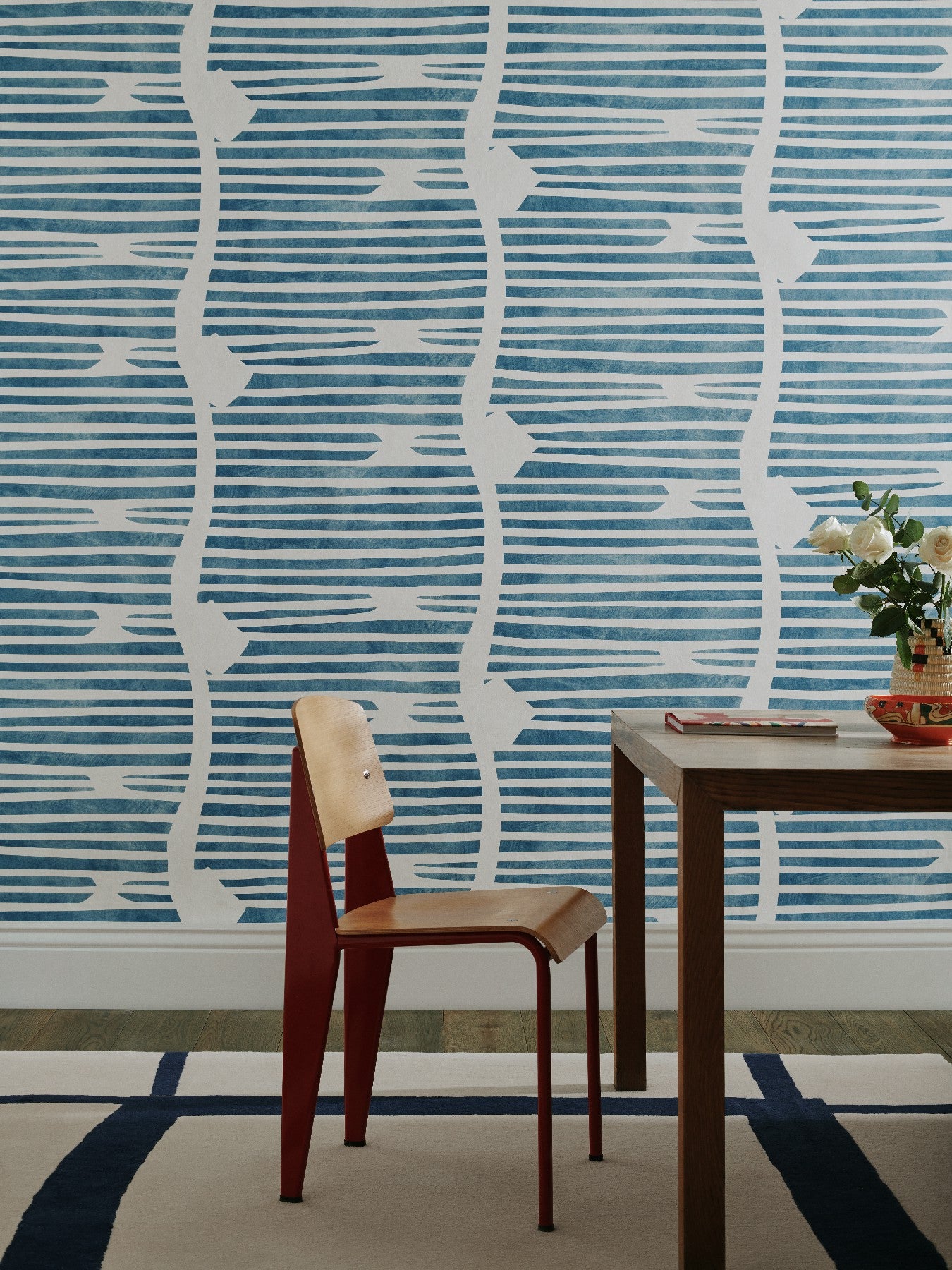 Three Squares Handtufted Wool Rug | White & Blue | Designed by Sandra Blow