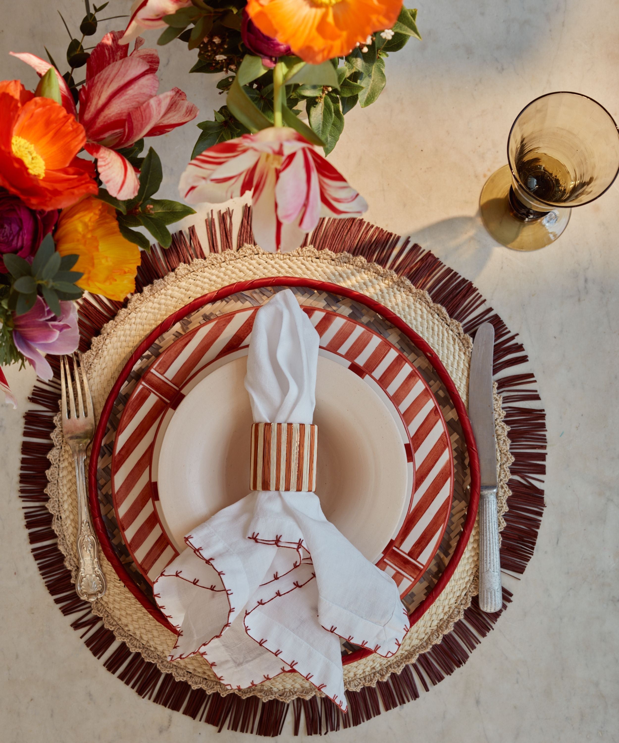 Pacifico Copper Napkin Ring Rayas - White