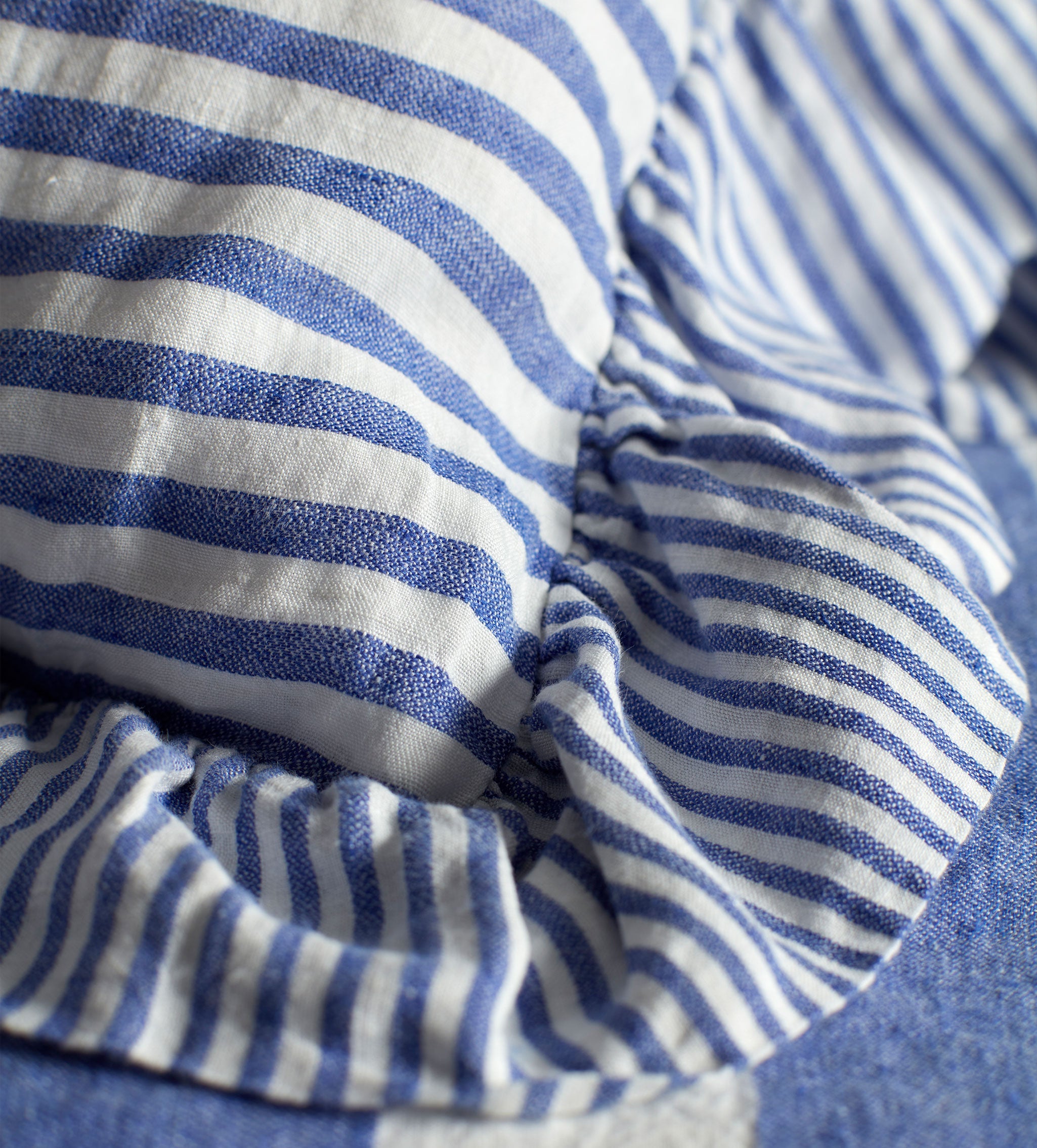 Cobalt Cora Mid Stripe 100% Linen Frill Edge Cushion Cover