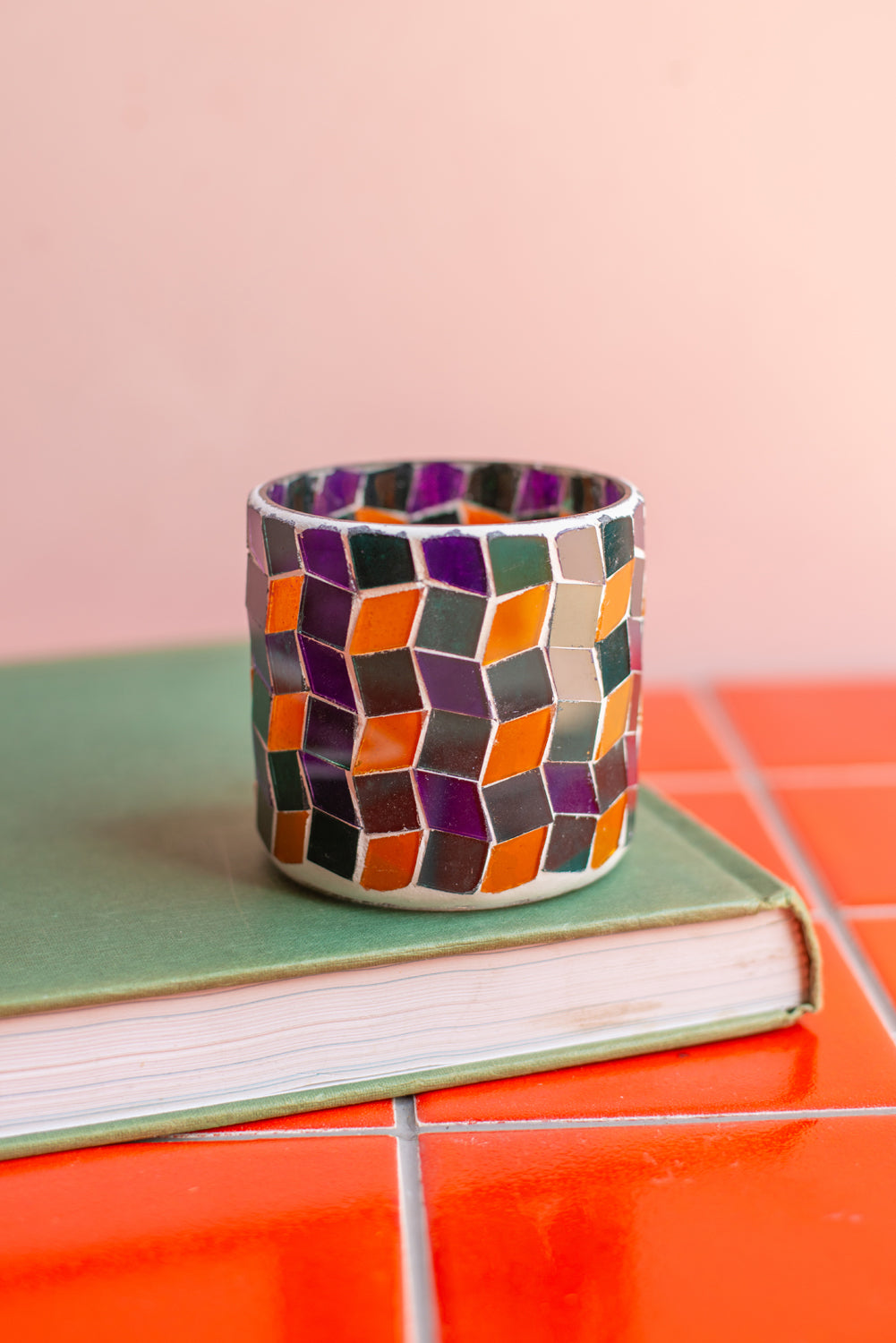 Multicoloured Set of Five Mosaic Glass Votives