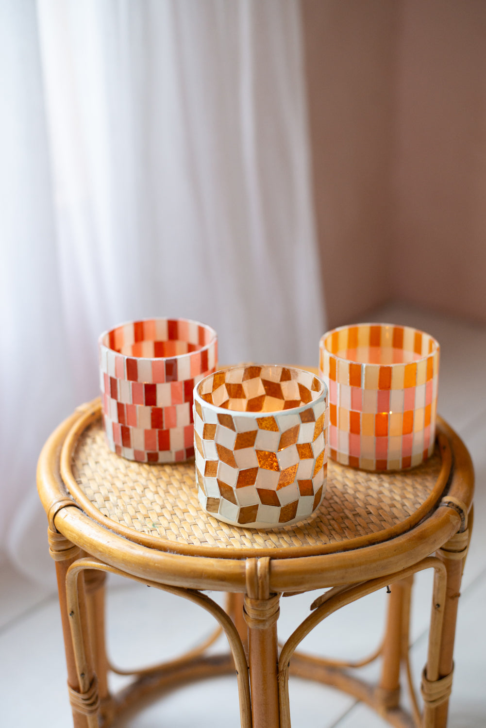 Hygge Tones Trio of Mosaic Glass Votives