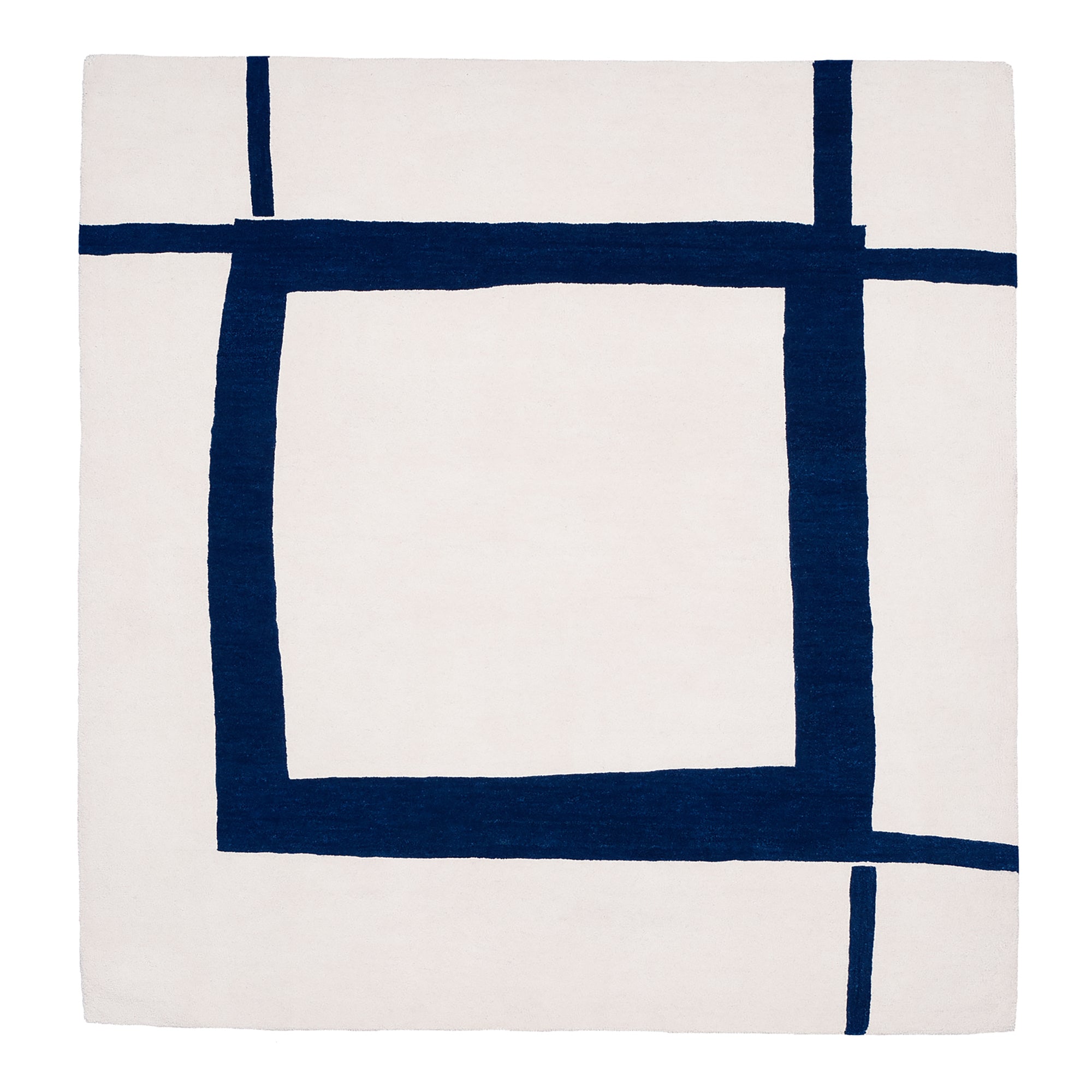 Three Squares Handtufted Wool Rug | White & Blue | Designed by Sandra