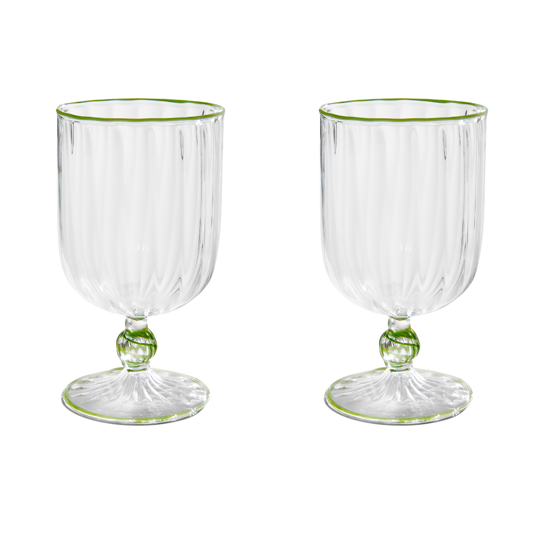 The Adrienne Venetian Wine Glass in Green
