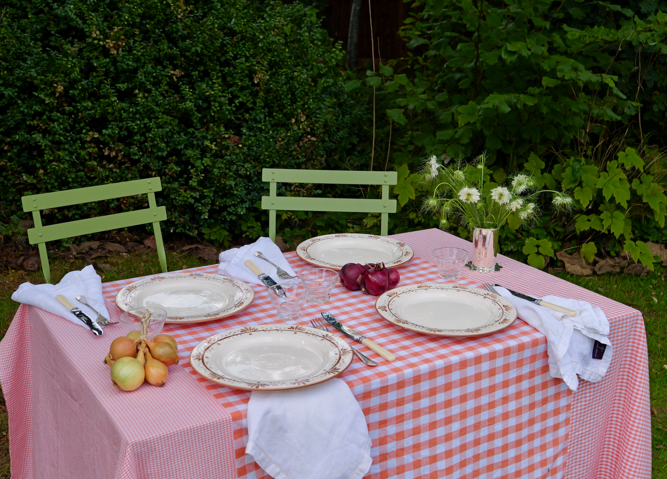 Patchwork Gingham Orange Cotton Tablecloth, 140 x 240cm