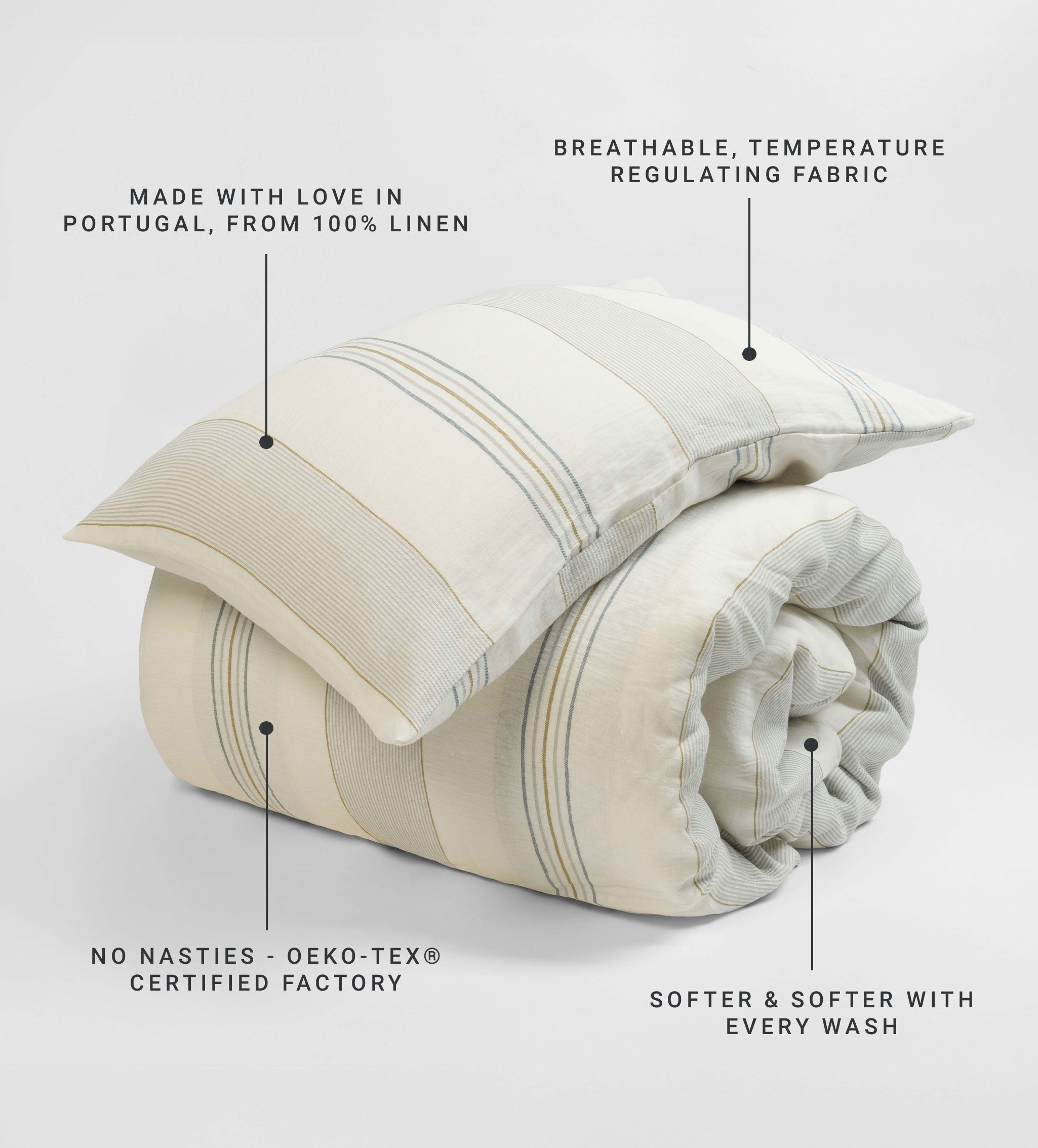 Cream Sophie Stripe 100% Linen Duvet Cover
